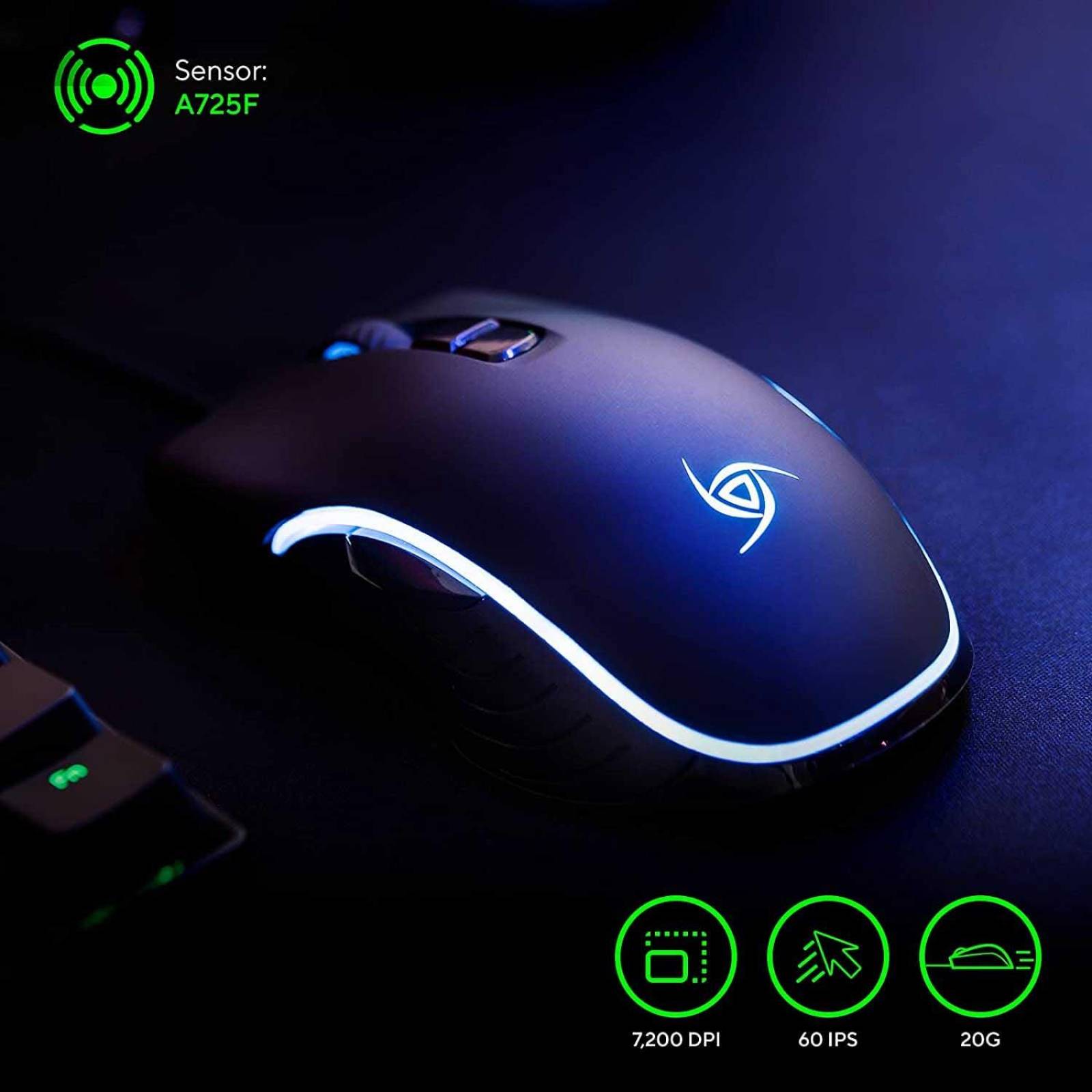 Mouse gamer VSG Hero ambidiestro con sensor instant A725F RGB Chico Negro