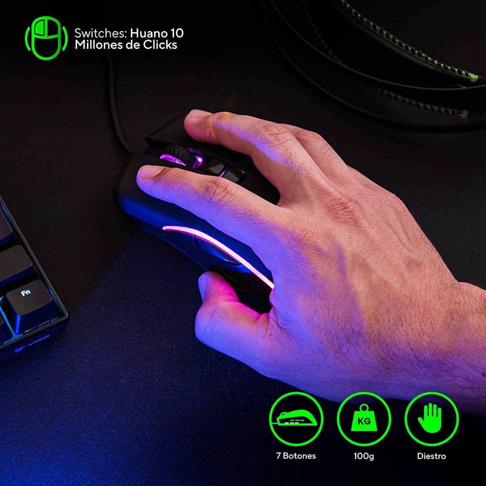 Mouse gamer VSG Hero ambidiestro con sensor instant A725F RGB Chico Negro