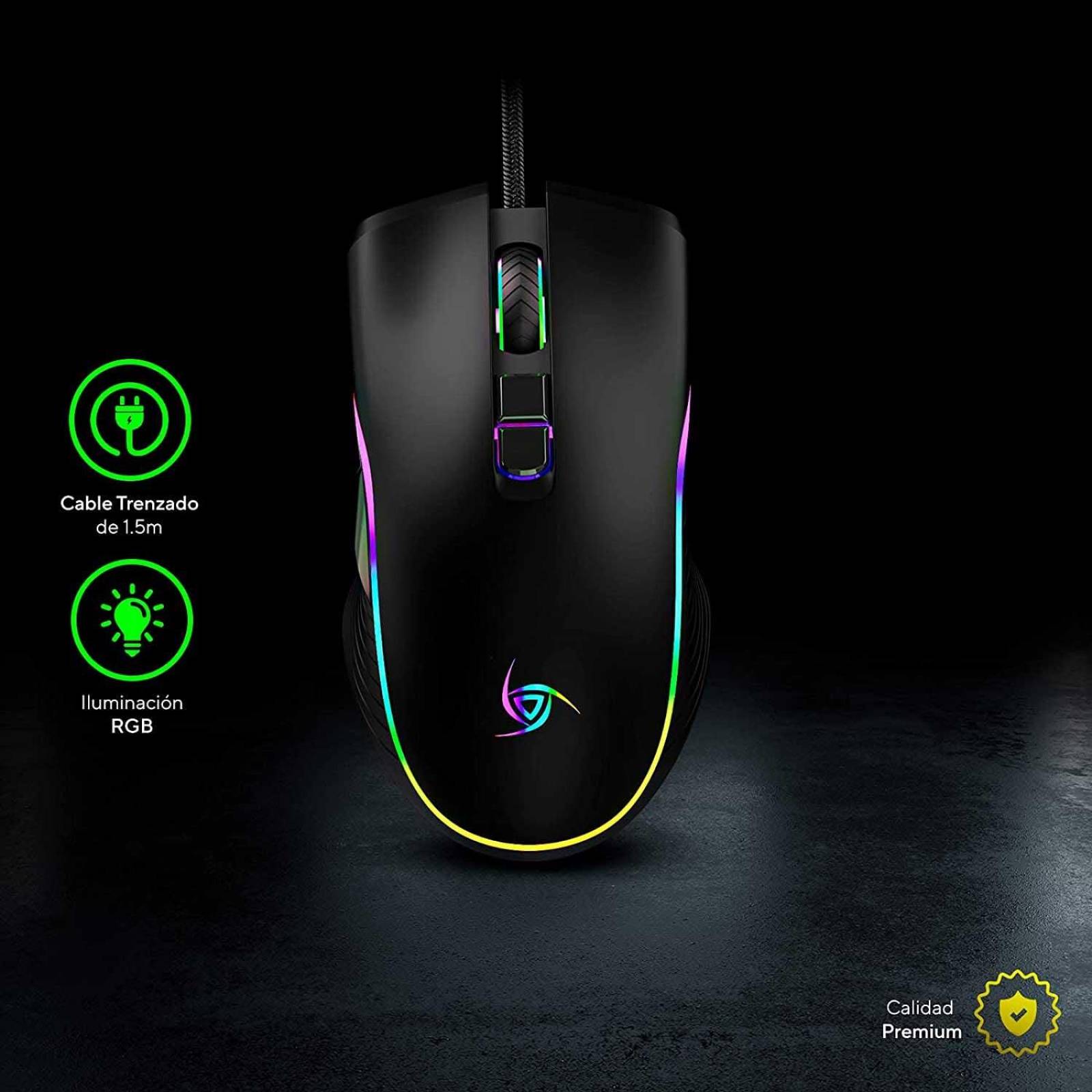 Mouse gamer VSG Hero ambidiestro con sensor instant A725F RGB Chico Negro