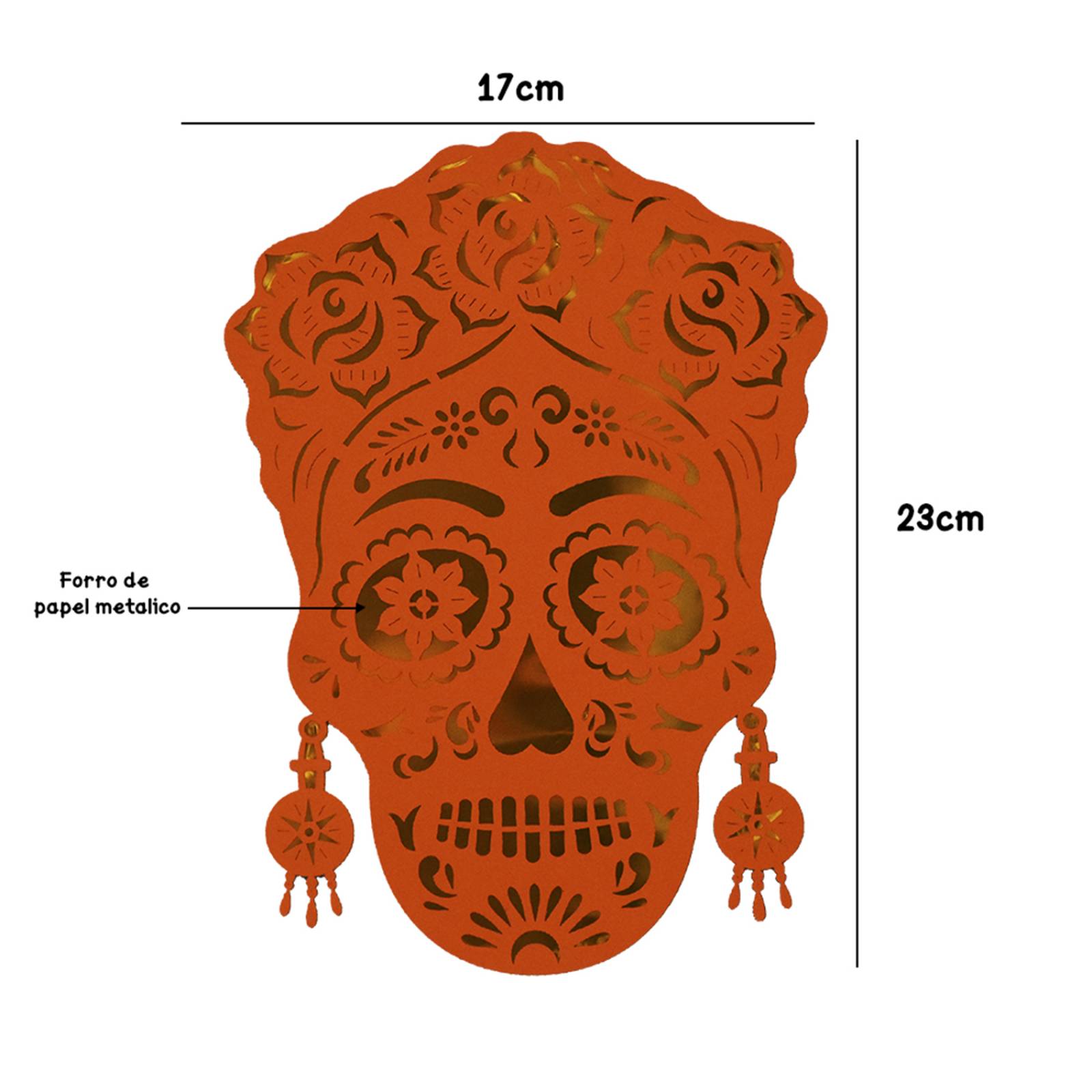 PAPEL PICADO PARA DECORACIONES - CALAVERA FRIDA 3 PIEZAS -CARTULINA Y PAPEL METALICO