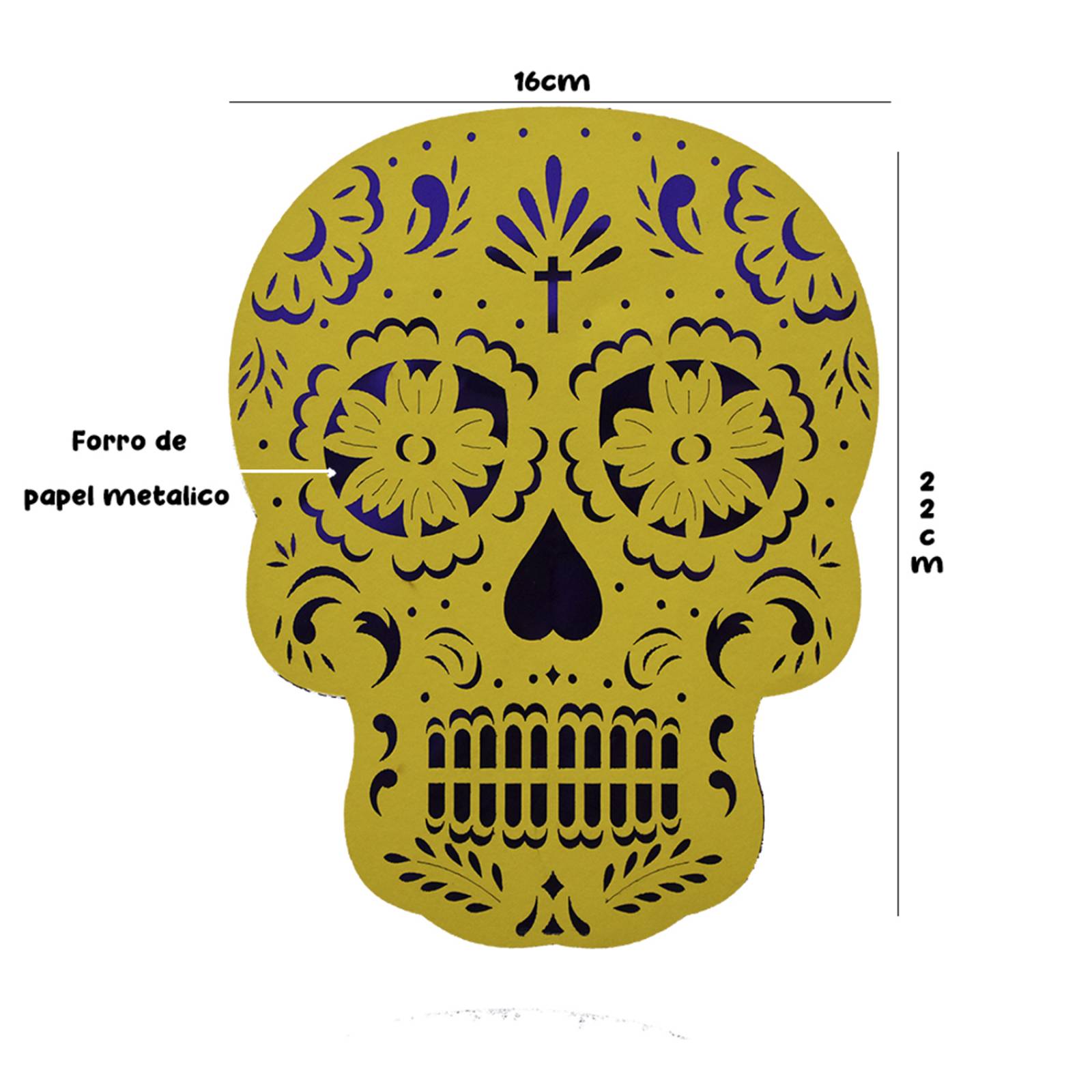 PAPEL PICADO PARA DECORACIONES - CALAVERA  3 PIEZAS -CARTULINA Y PAPEL METALICO (Hecho a mano)