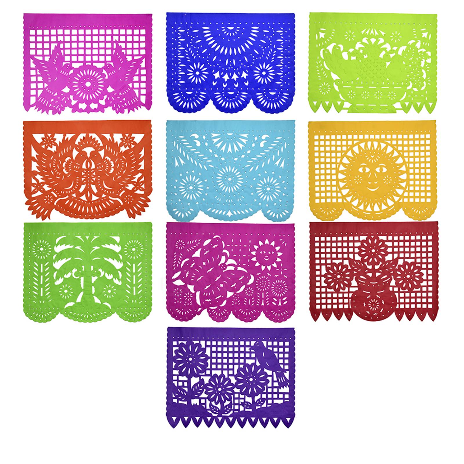 PAPEL PICADO ARCOIRIS -  10 TIRAS DE 5 METROS DE LONGITUD CON 10 CARPETAS (50 METROS) PAPEL CHINA - SEDA (Hecho a Mano)