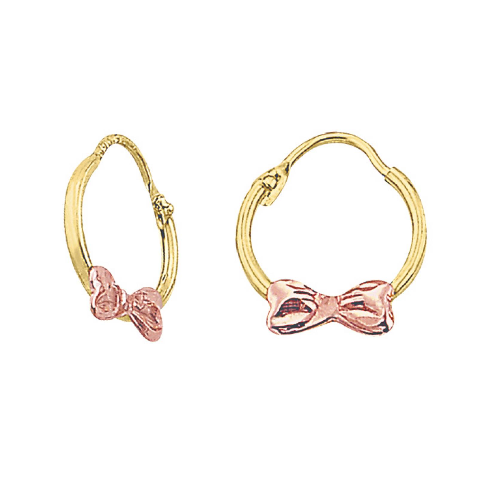 Arracada Mini Tubo Moño Rosa Oro 10K - 1594