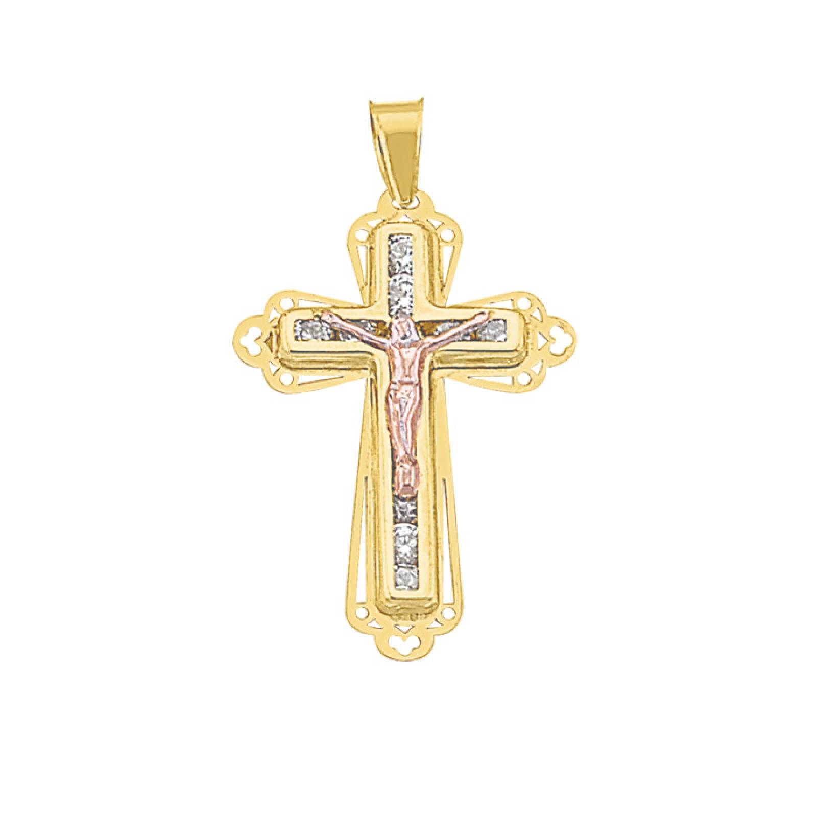 Cristo Circonia Filigrana 3 Colores Oro 10K - 1691