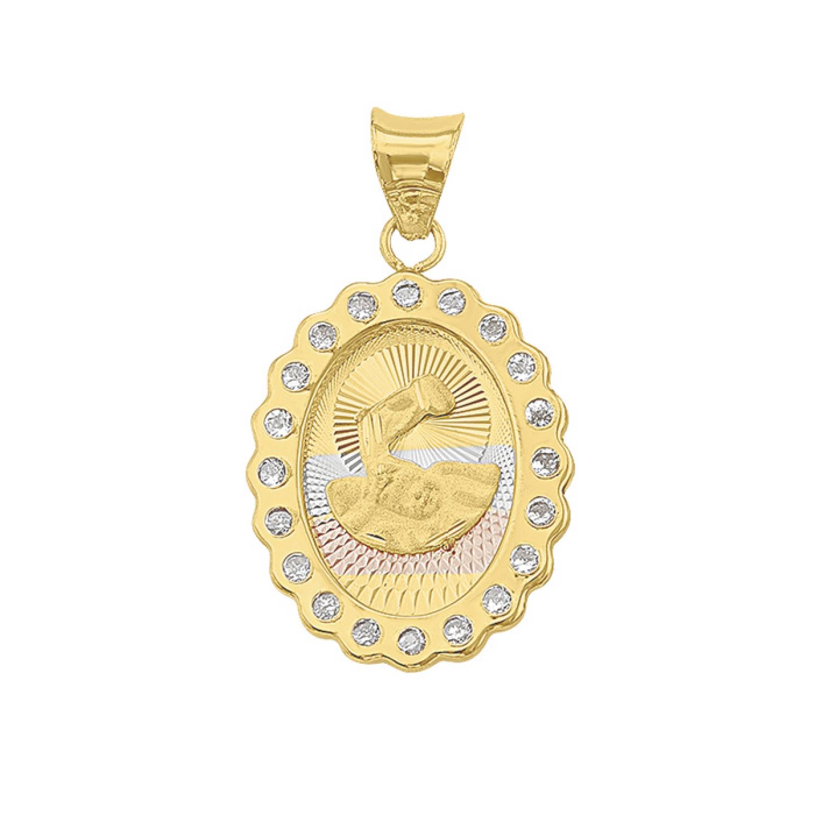 Medalla Bautizo Rayos 3 Colores Oval Oro 10K - 1710