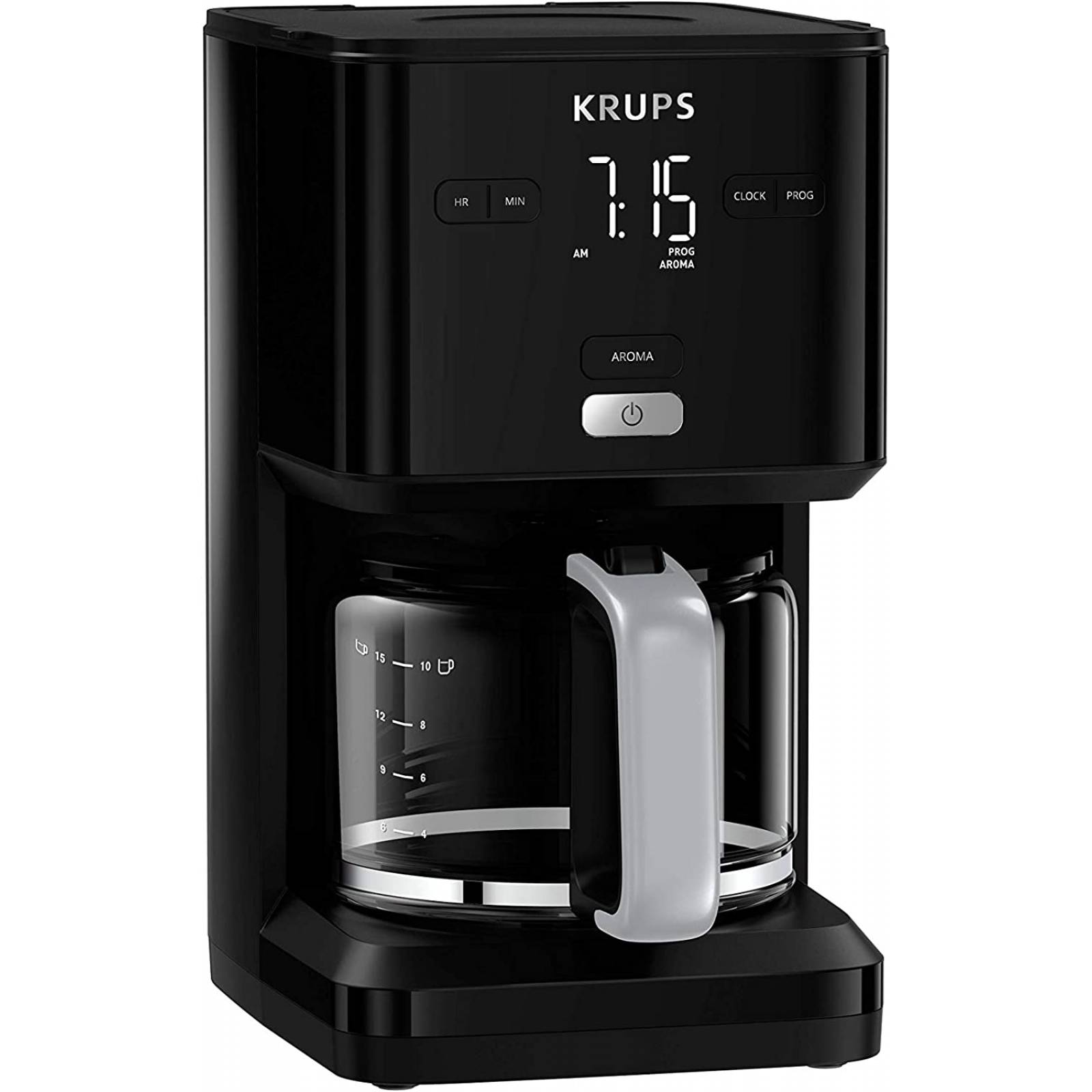 KRUPS Smart N Light KM6008MX Cafetera Filtro con capacidad de 1.25 L, cabezal de extracción extragrande, programable 24 h, función aroma, apagado automático en 30 minutos, antigoteo.