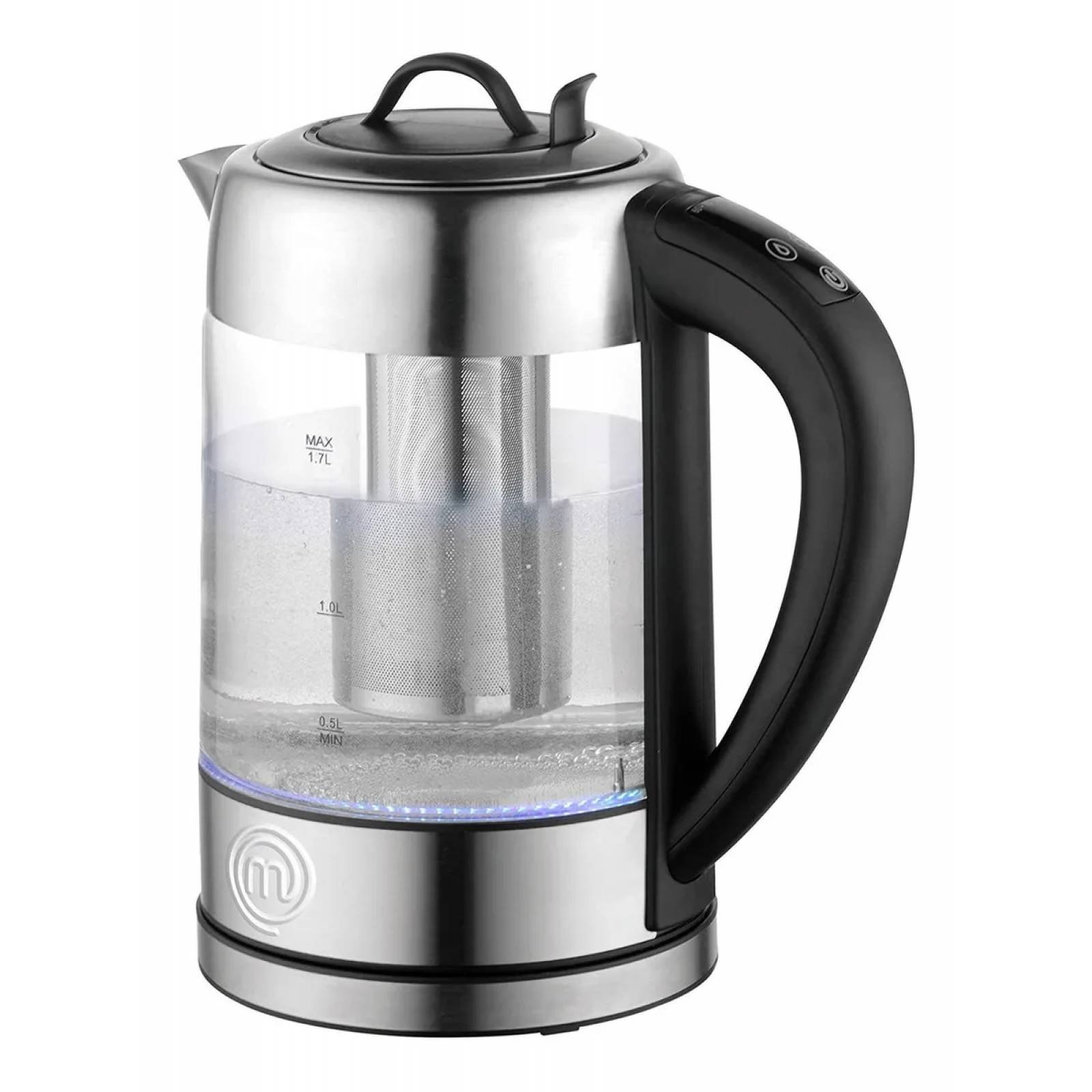 MASTERCHEF Tetera Eléctrica con Infusor Hervidor de Agua Acero Panel Touch 5 Niveles de Temperatura Base Giratoria 1.7 litros 1200 W Modelo MK-K-2ST