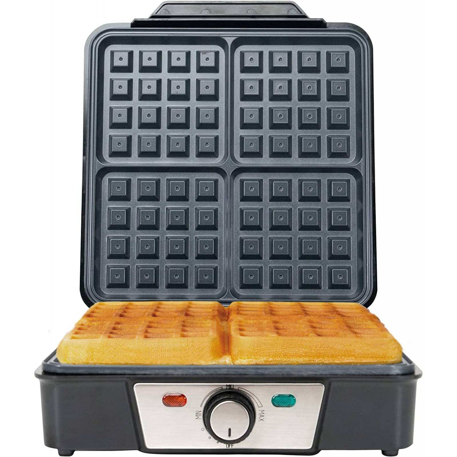 MASTERCHEF Waflera Belga Wafflera de Acero Inoxidable Heat 4 Rebanadas 5 Niveles de Temperatura 1200 W Antiadherente de Fácil Limpieza Modelo MK-WM-4