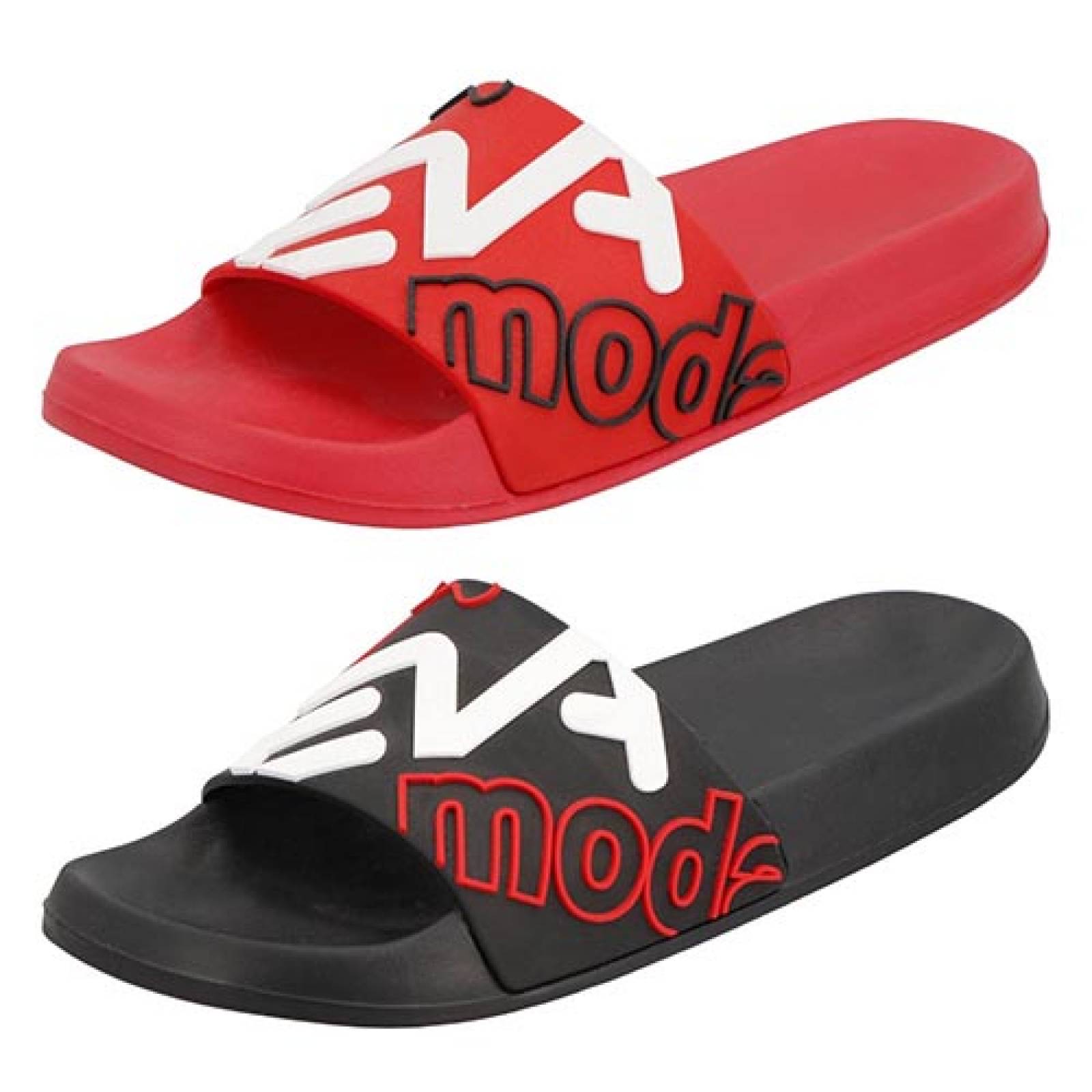 Sandalias para Hombre Hr A6628 Bipack Alberca Playa  Chanclas 2pack Plastico Color Rojo/Negro 2 par