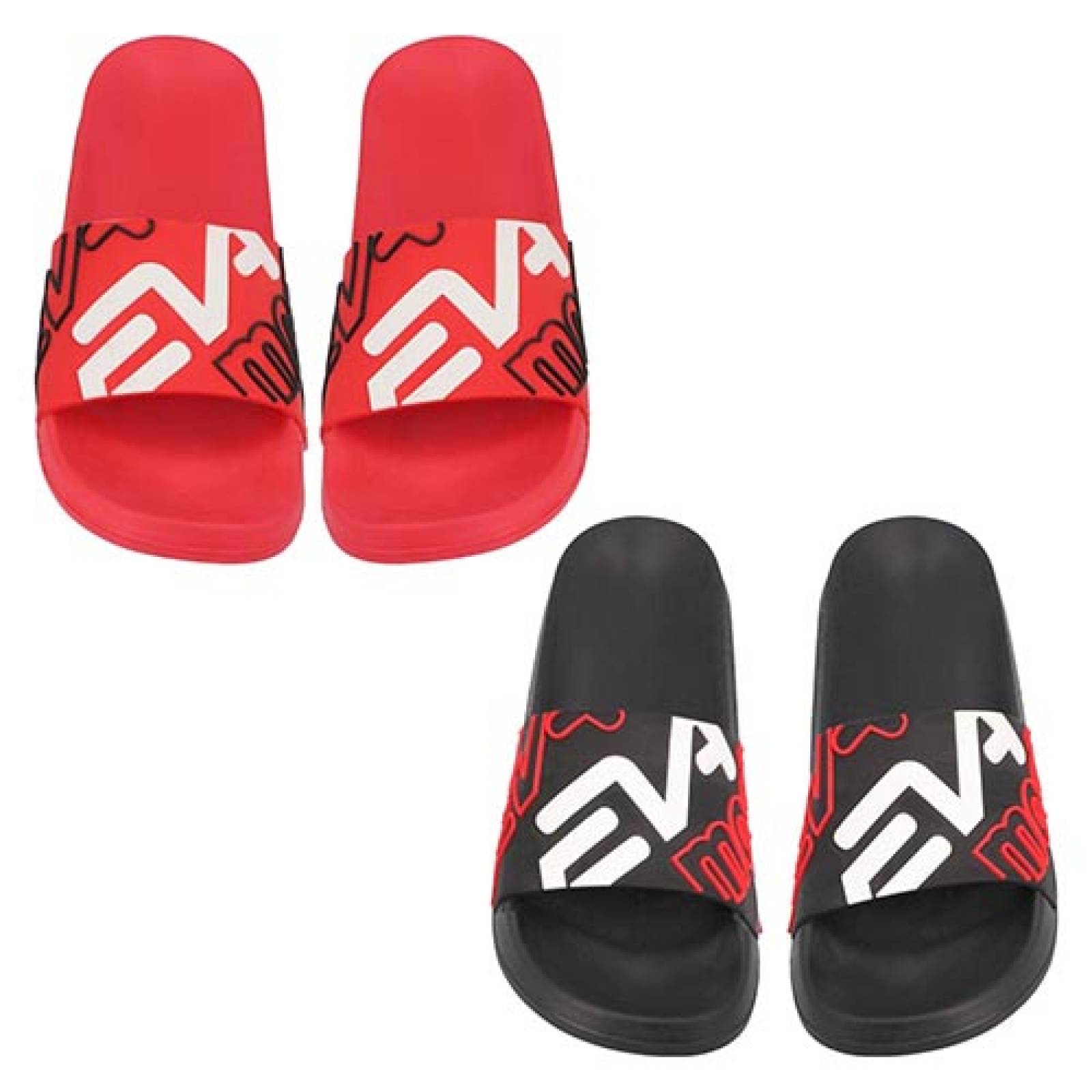 Sandalias para Hombre Hr A6628 Bipack Alberca Playa  Chanclas 2pack Plastico Color Rojo/Negro 2 par