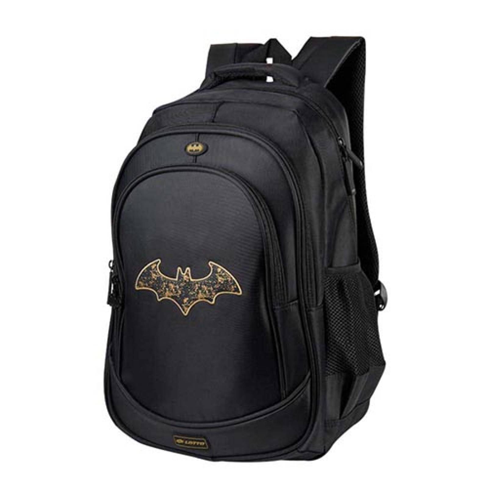 Mochila Escolar  Lotto  Batman 02 Textil  Negra Logo Batman