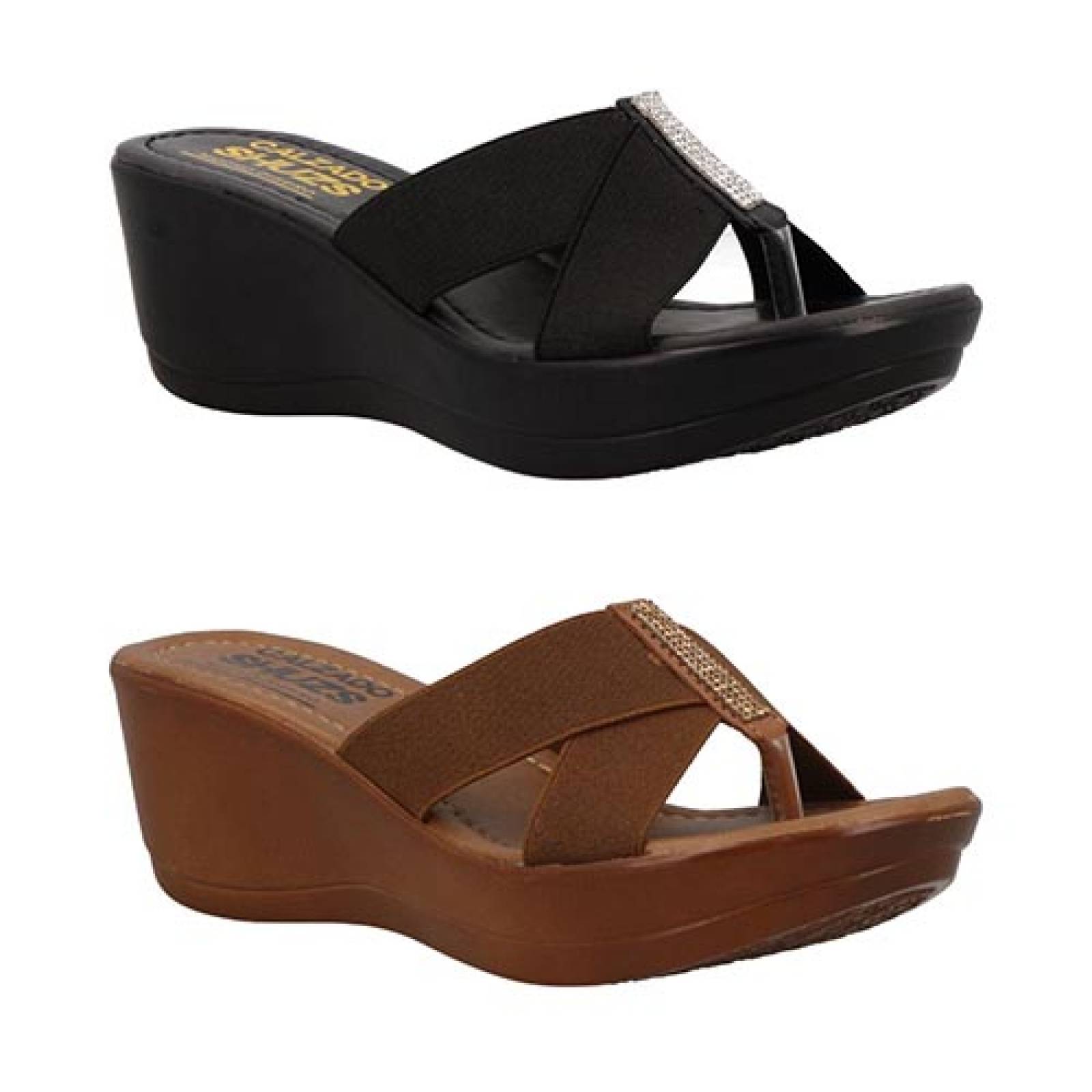 Zapatillas Plataforma Mujer UH LULU by EH! Shuzs Pu3043 Tacon Bajo Dama 2x1 Color Negro/Tan