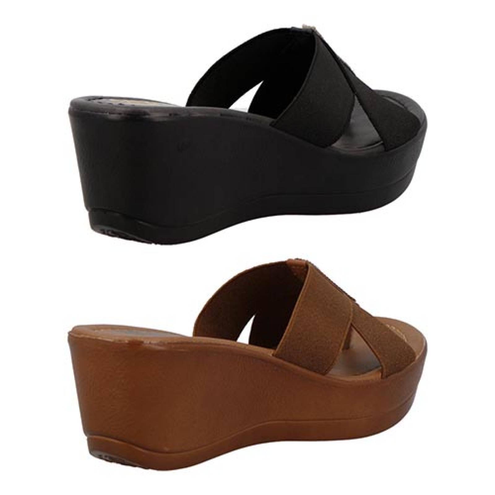 Zapatillas Plataforma Mujer UH LULU by EH! Shuzs Pu3043 Tacon Bajo Dama 2x1 Color Negro/Tan