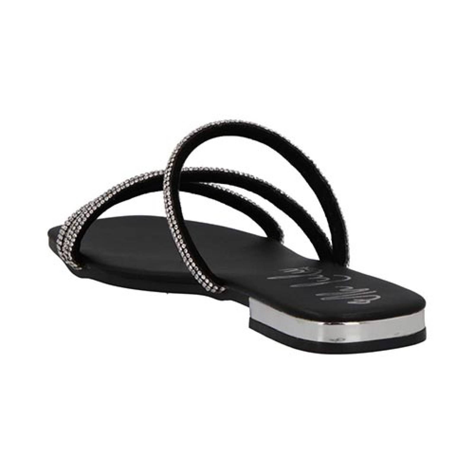 Sandalias Uh Lulu By Eh 3500 Para Mujer De Piso Dama Elegante Color Negro con Piedritas Elegantes