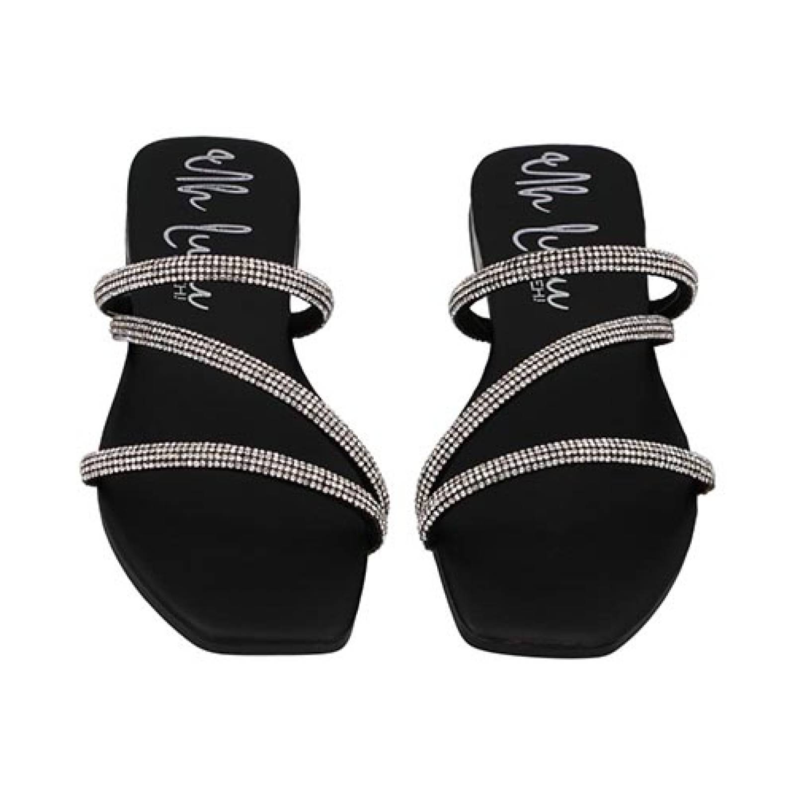 Sandalias Uh Lulu By Eh 3500 Para Mujer De Piso Dama Elegante Color Negro con Piedritas Elegantes