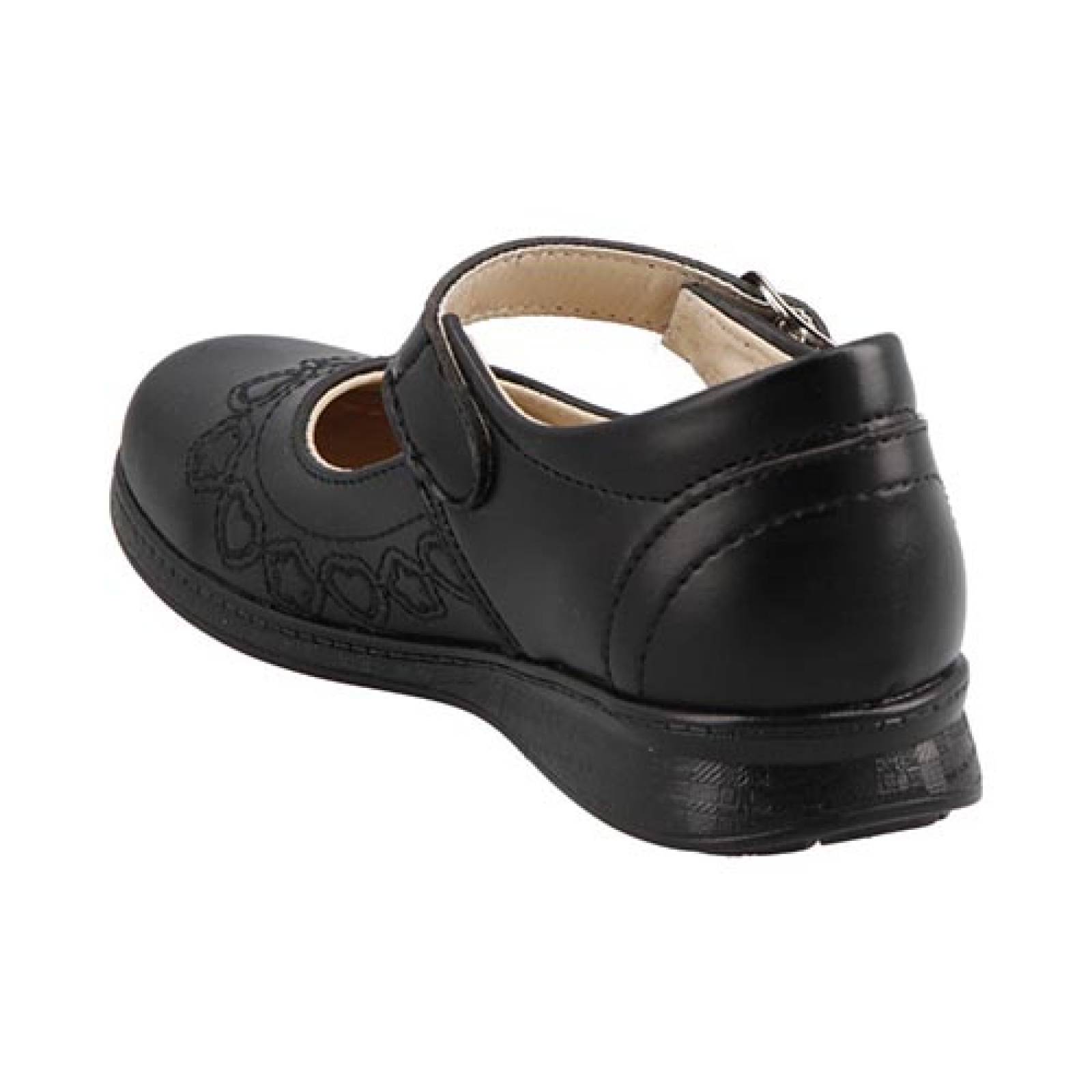 Zapatos Niña Escolares Lady Flores 620 Negro Tallas 15 Al 18