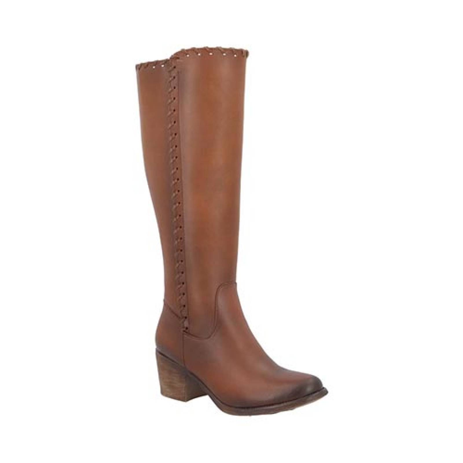 Bota Vaquera Alta Maquech 882 Para Dama Tacon Ancho Texanas Camel 