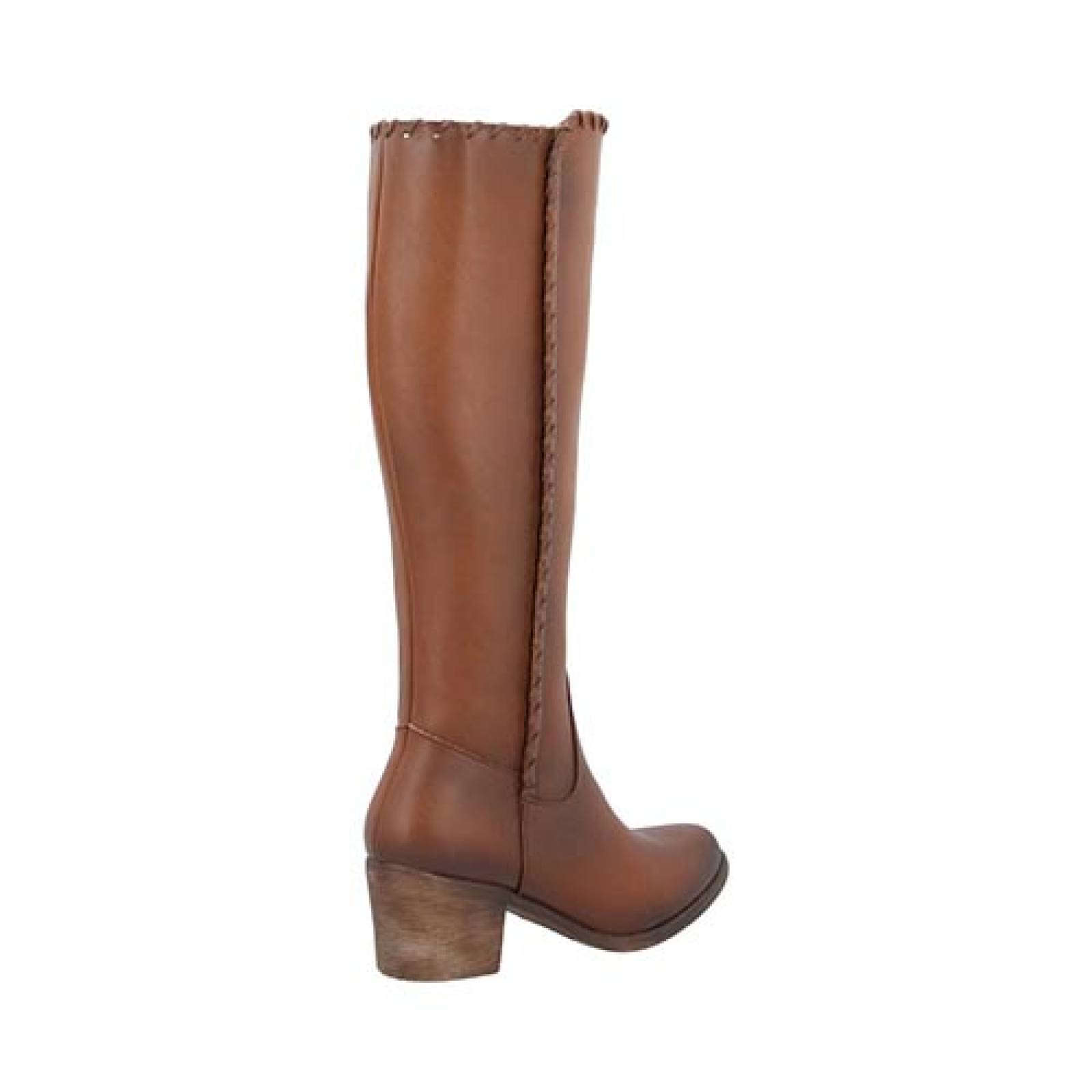 Bota Vaquera Alta Maquech 882 Para Dama Tacon Ancho Texanas Camel 