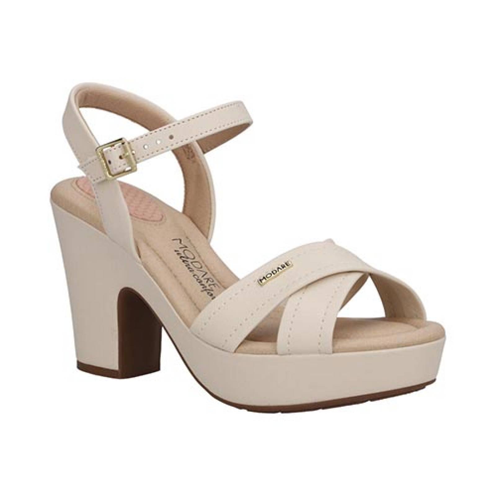 Sandalia Dama Modare 71651 Zapato Acojinado Tacón Ancho Alto Color Crema