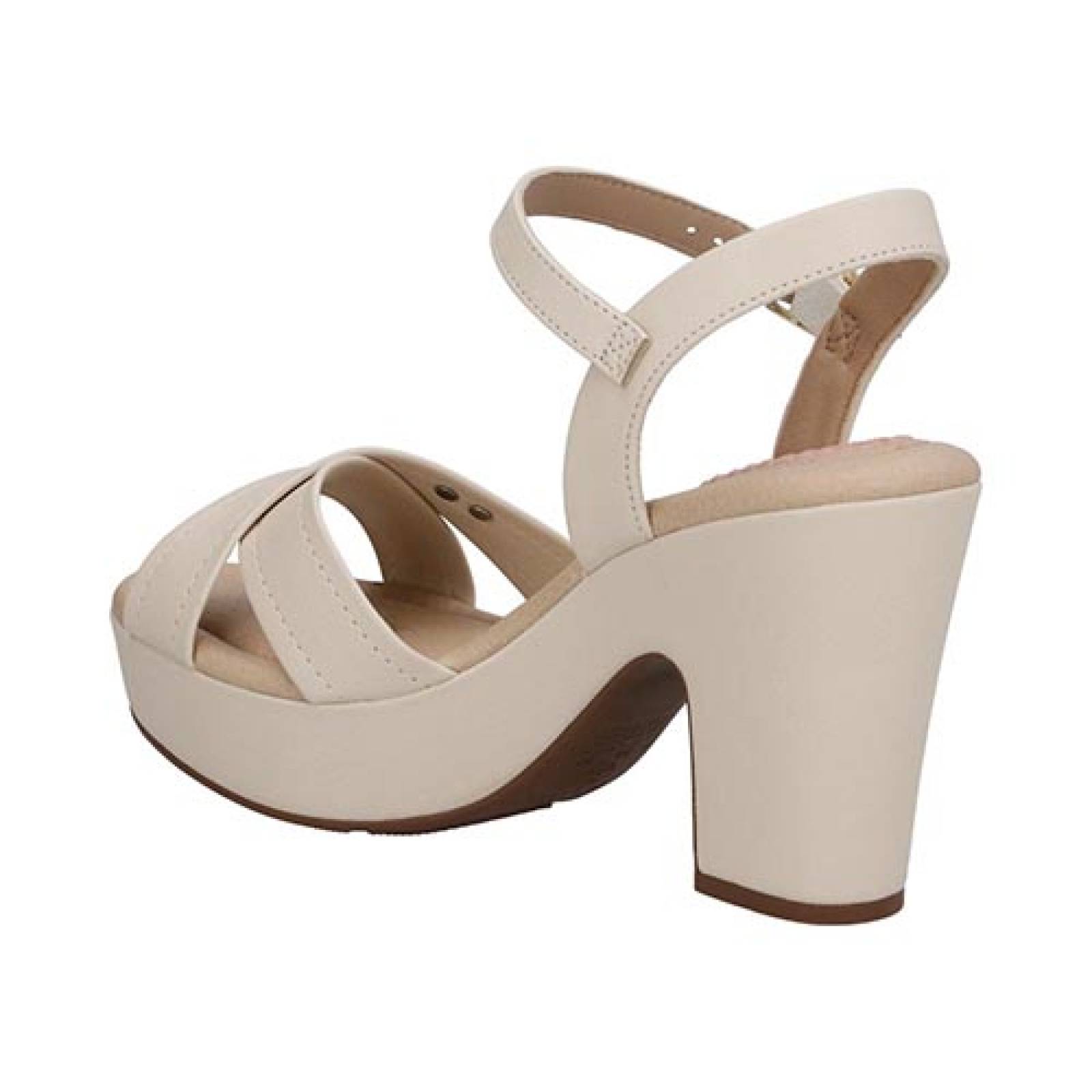 Sandalia Dama Modare 71651 Zapato Acojinado Tacón Ancho Alto Color Crema