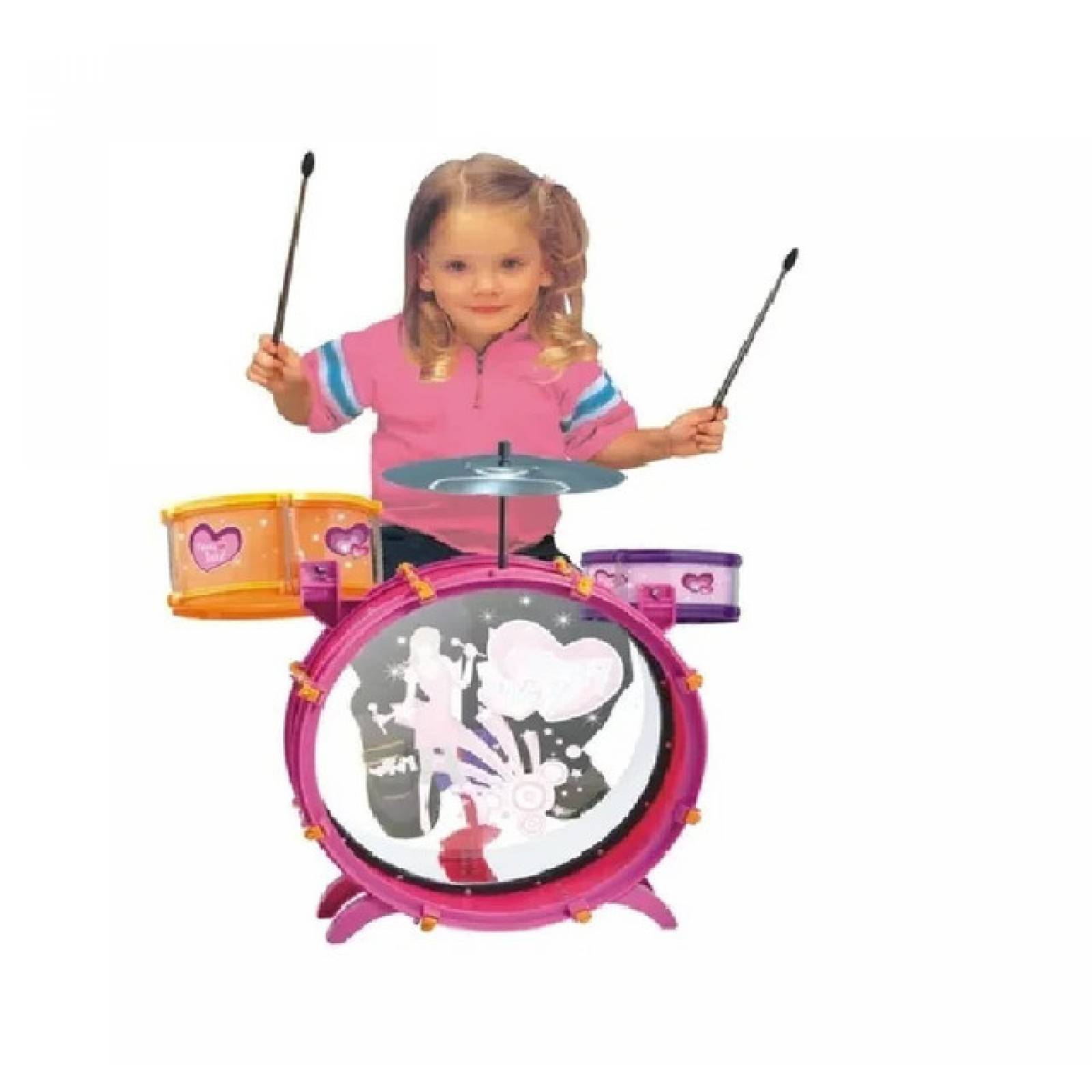 Bateria Musical Infantil 3 Tambores Niña Juguete Fiesta Band