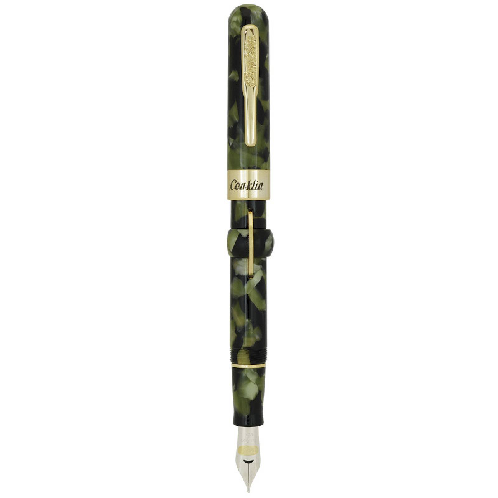 Pluma Fuente Conklin® Crescent Filler Vintage Green c/ Gold Trim (M)