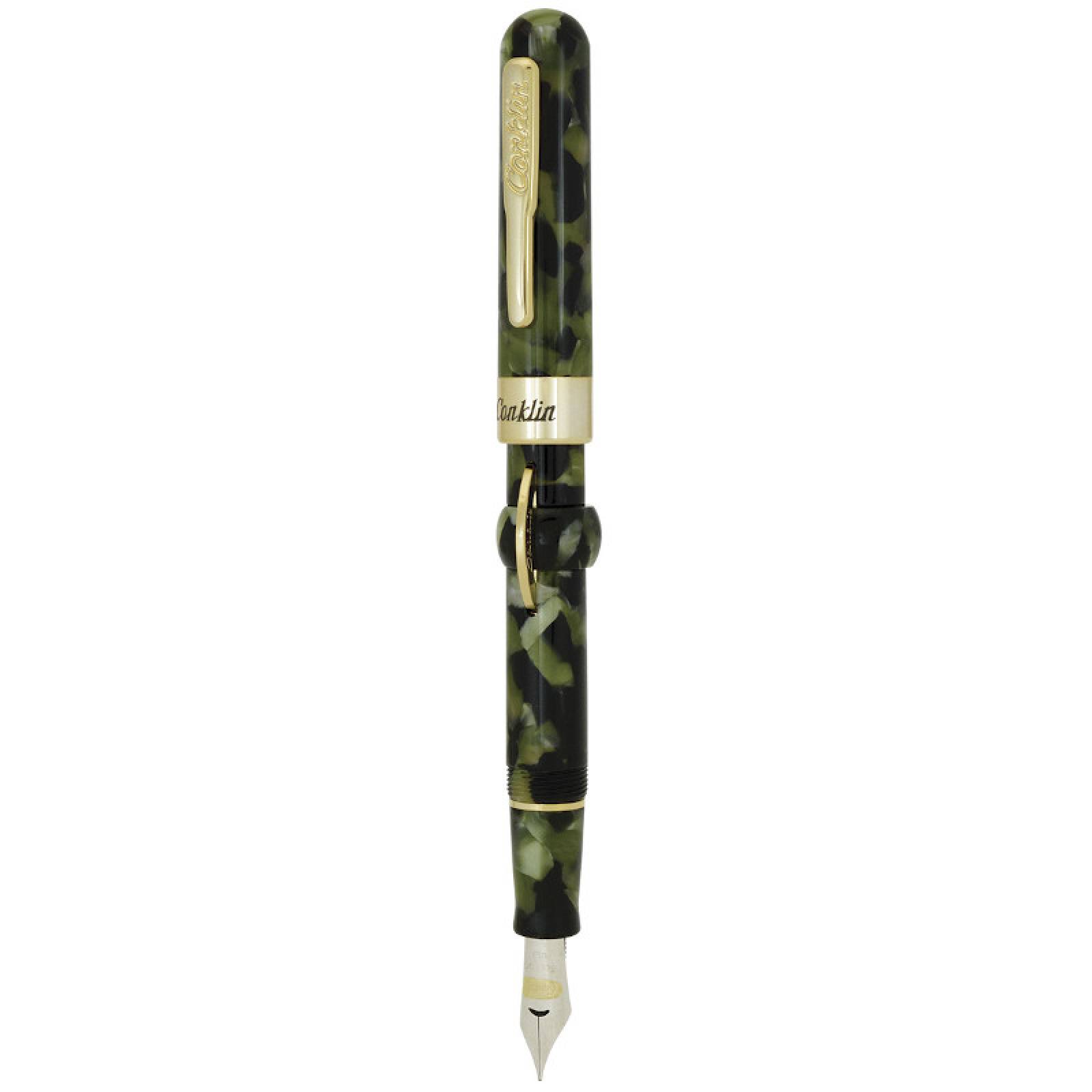 Pluma Fuente Conklin® Crescent Filler Vintage Green c/ Gold Trim (M)