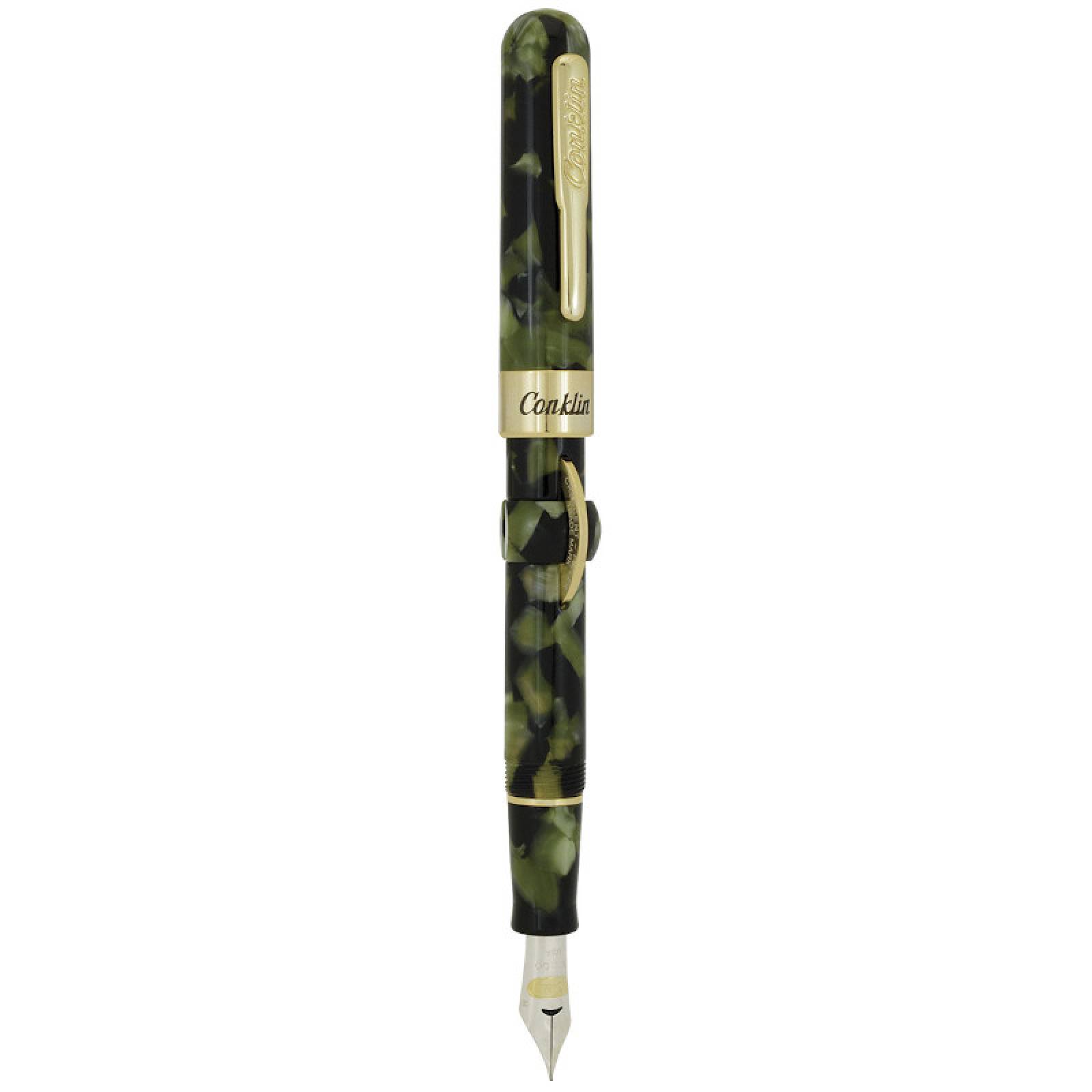 Pluma Fuente Conklin® Crescent Filler Vintage Green c/ Gold Trim (M)