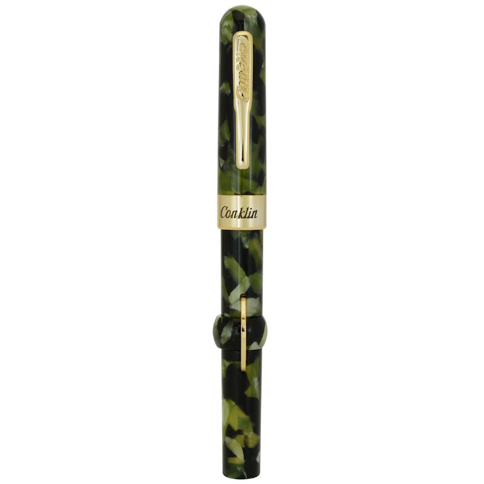 Pluma Fuente Conklin® Crescent Filler Vintage Green c/ Gold Trim (M)
