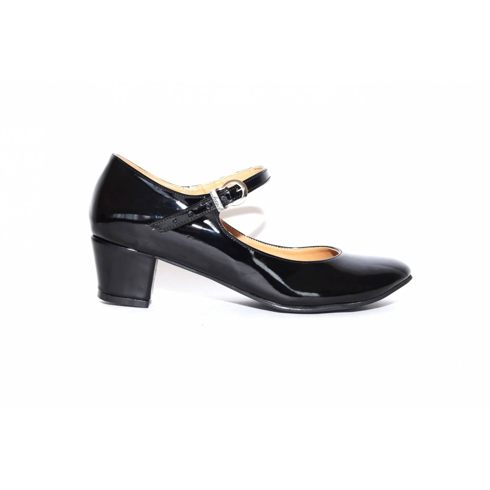 Zapato escolta tacón charol negro correa 18/21-