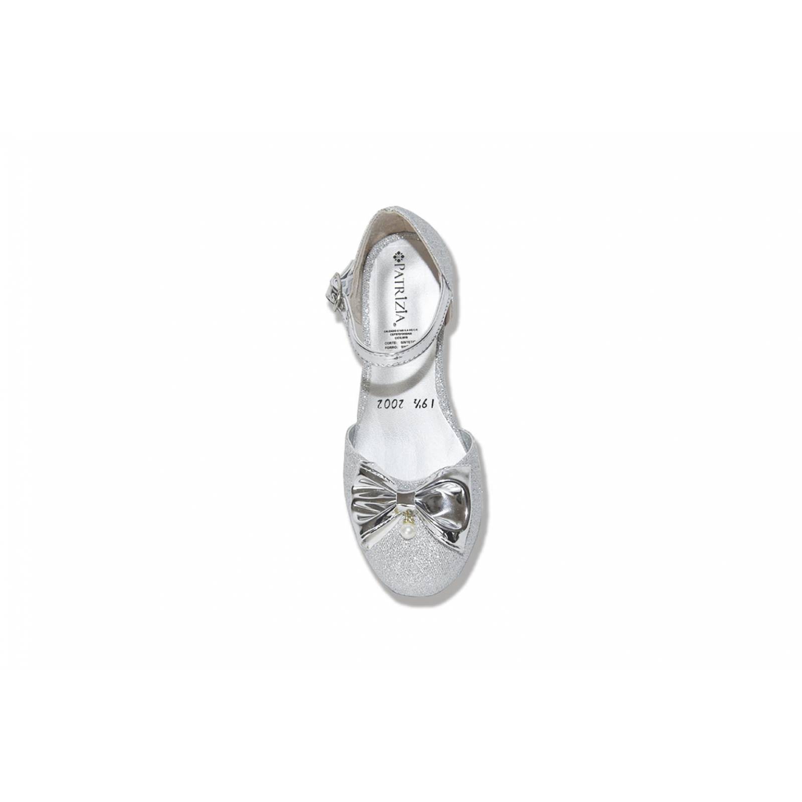 Zapato fiesta niña plata correa moño tacón 22/24-