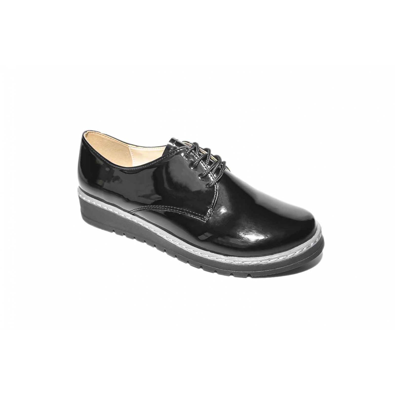 Zapato dama charol negro casual agujeta cerrado