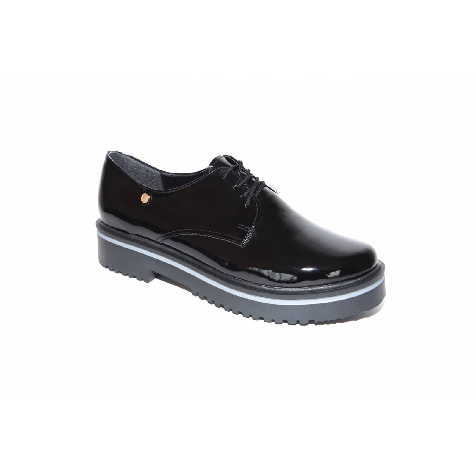 Zapato dama casual moda charol negro agujeta