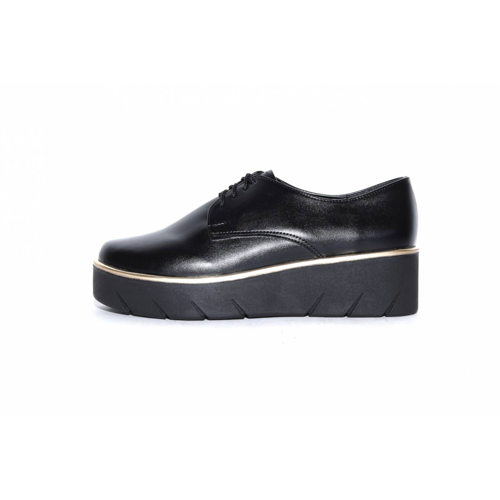 Zapato dama plataforma casual negro cómodo agujeta