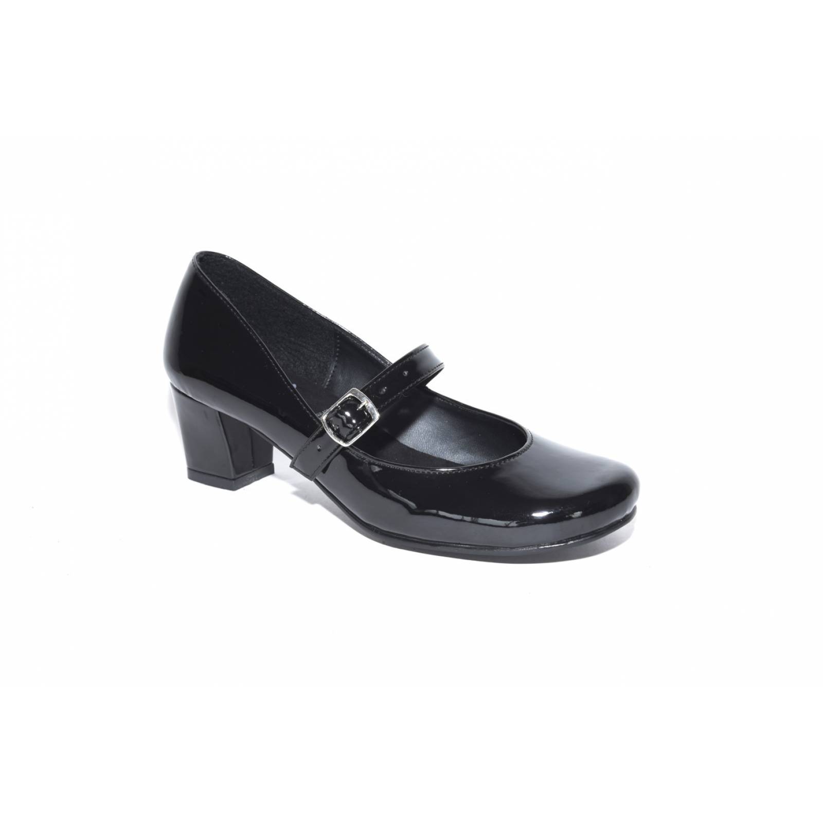 Zapato dama escolar charol negro tacón escolta