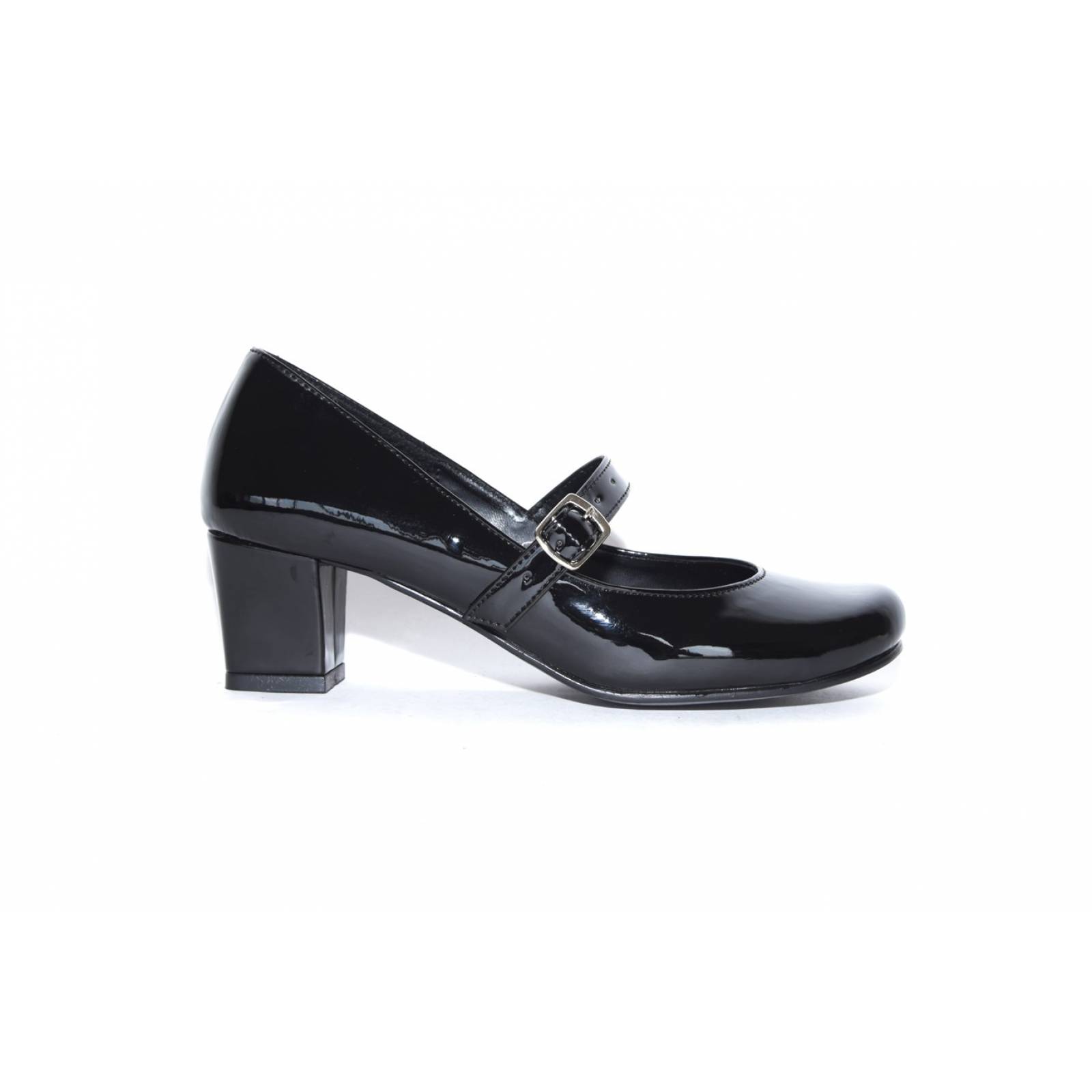 Zapato dama escolar charol negro tacón escolta