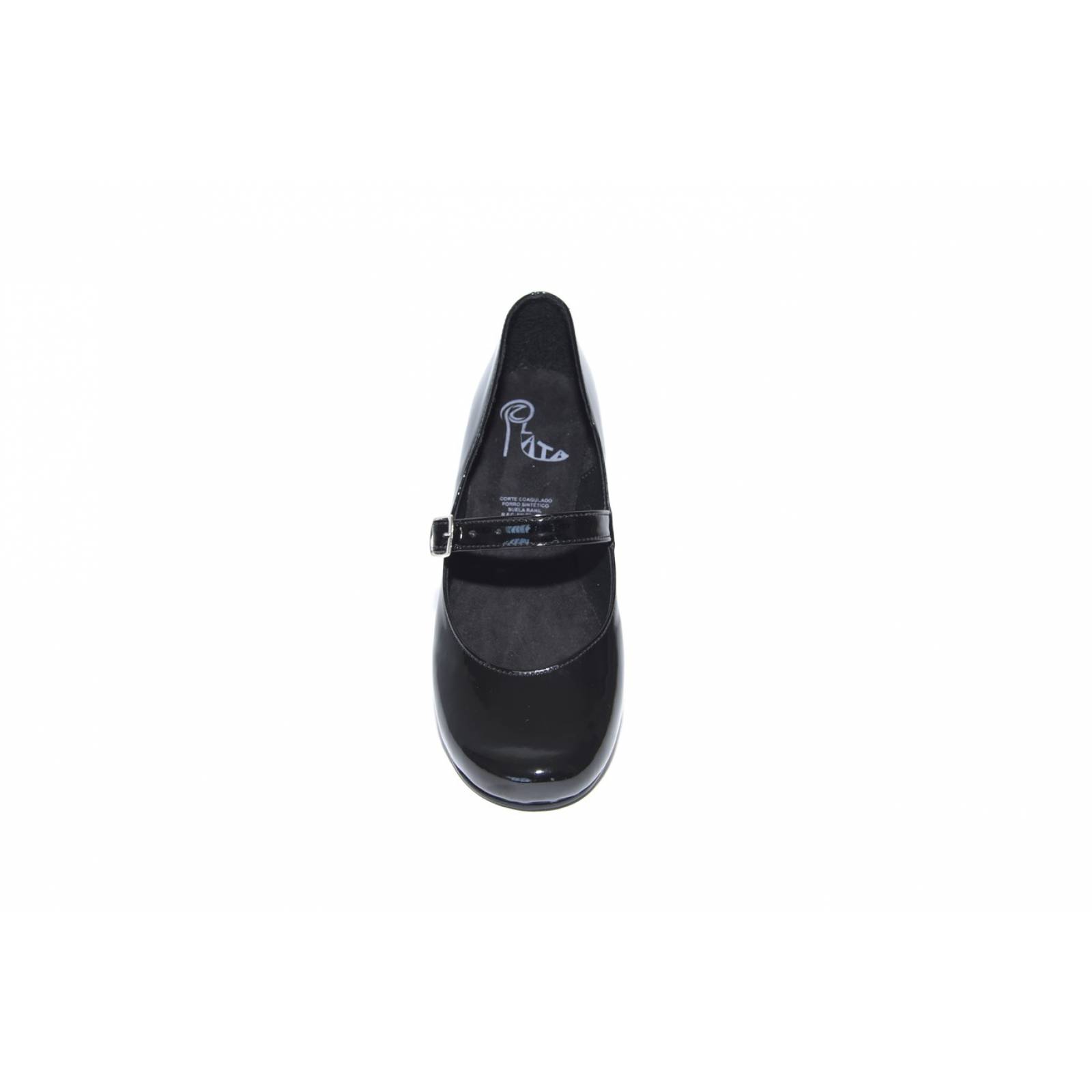 Zapato dama escolar charol negro tacón escolta