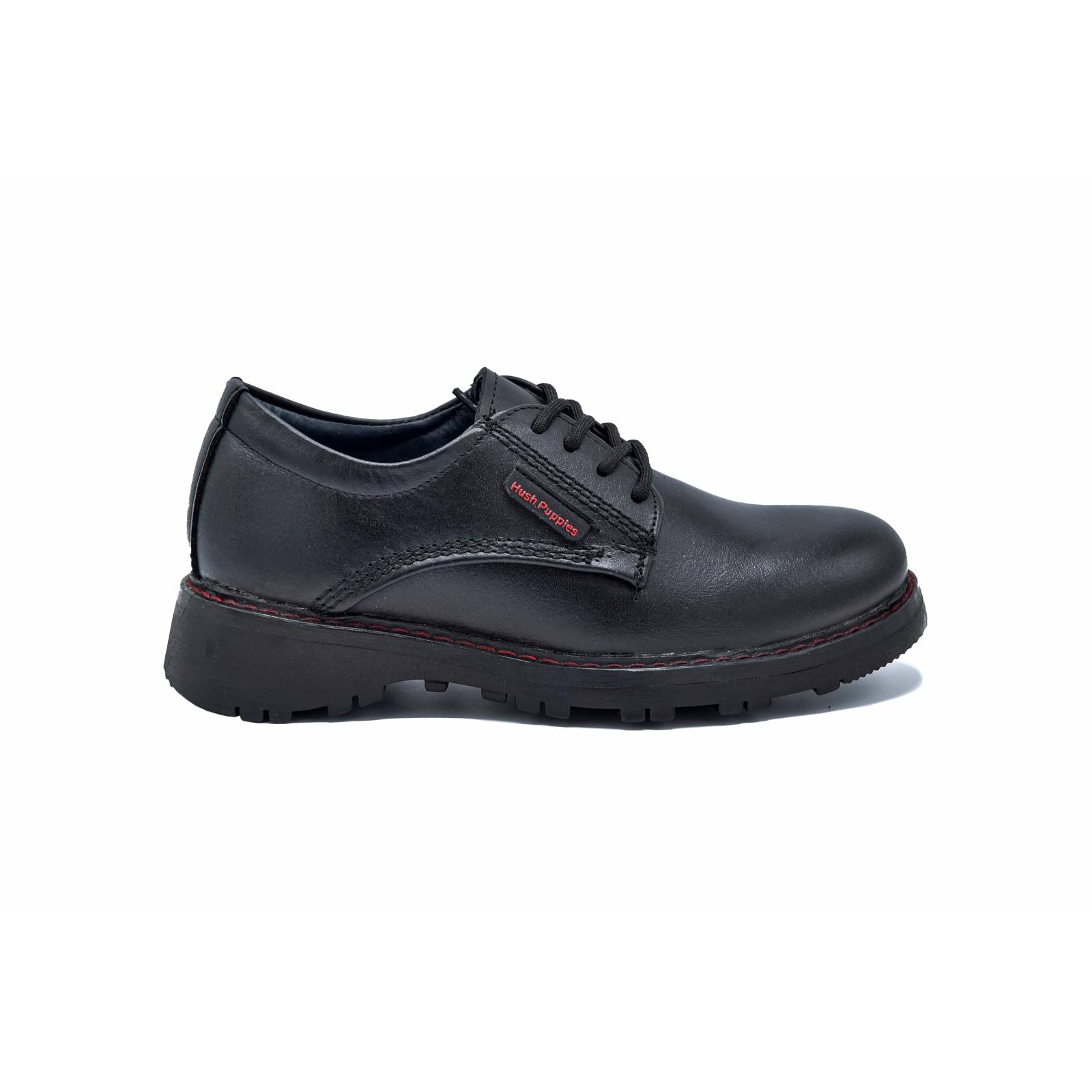 Zapato Niño Hush Puppies 1335 Piel Negro Escolar Agujetas