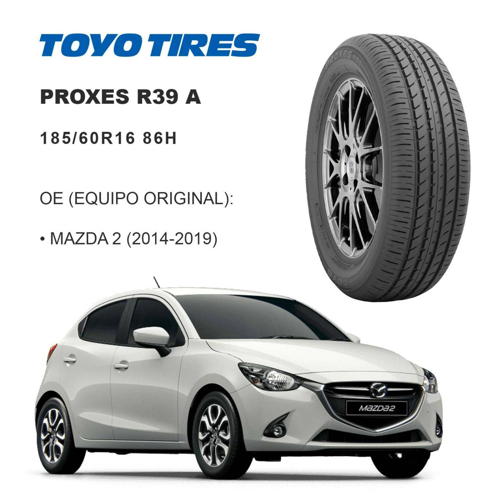 Paquete De 2 Llantas 185/60R16 Toyo Proxes R39 A 86H OE 