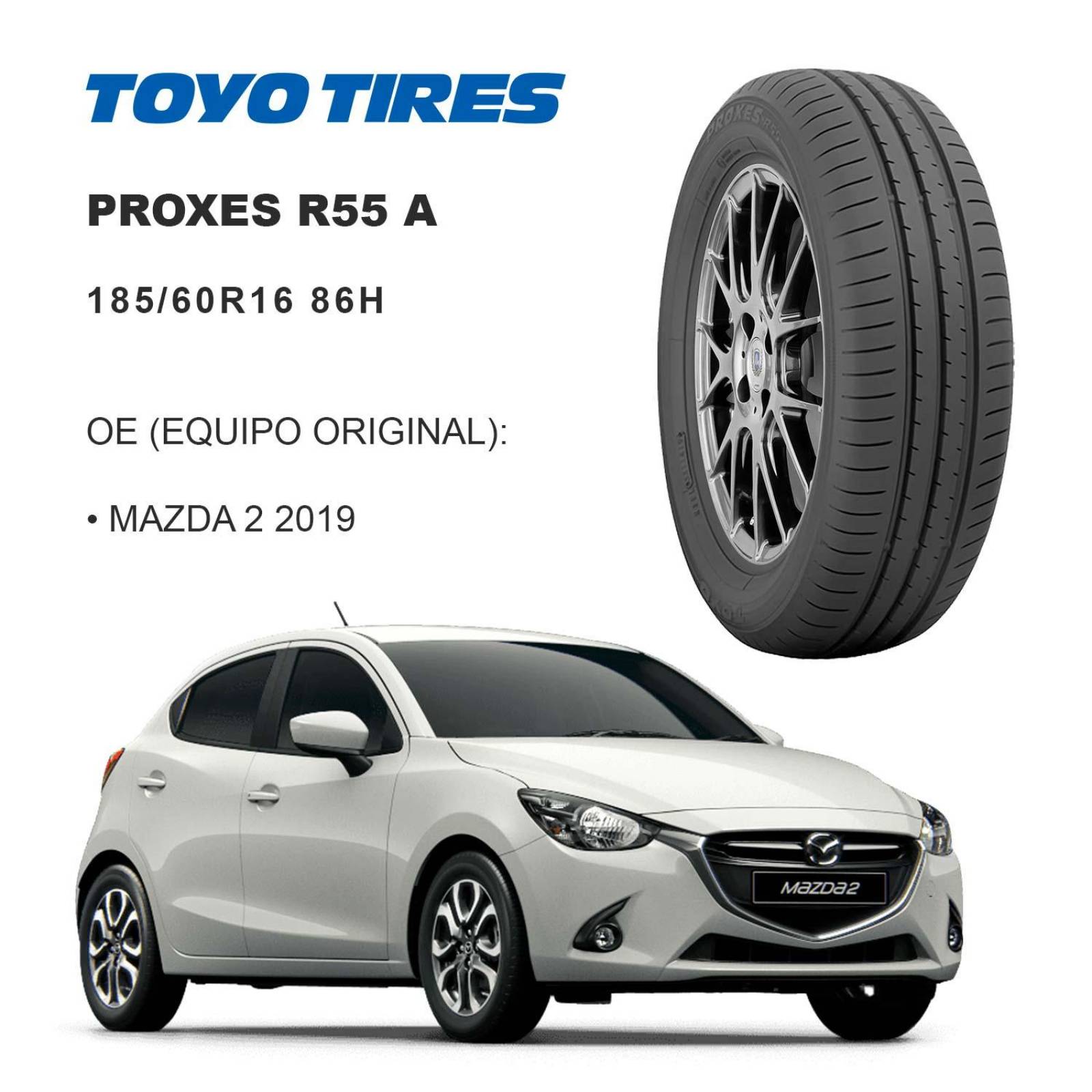 Paquete De 2 Llantas 185/60R16 Toyo Proxes R55 A 86H OE 