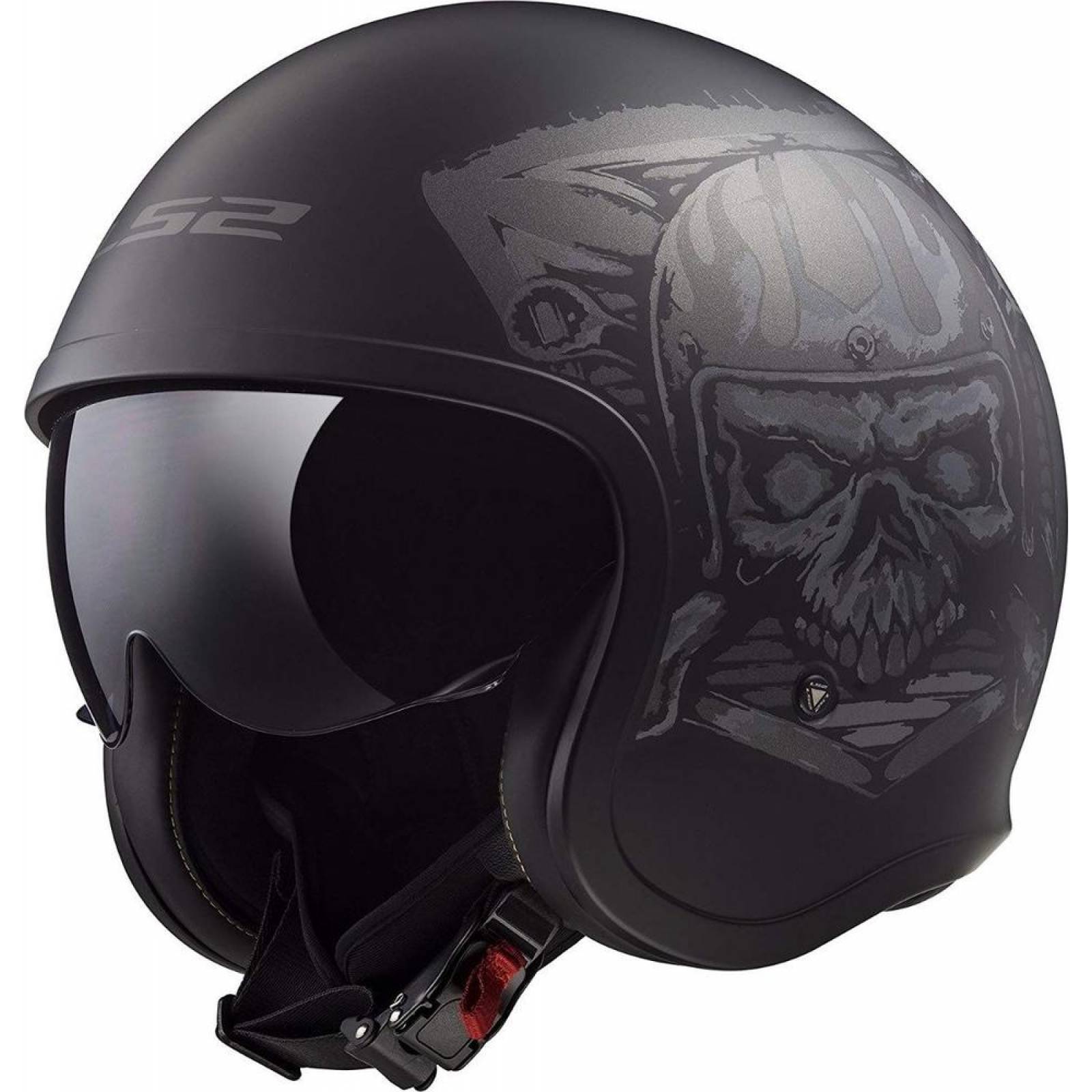 Casco Abierto 3/4 LS2 OF599 Spitfire Skull Rider Negro Mate 