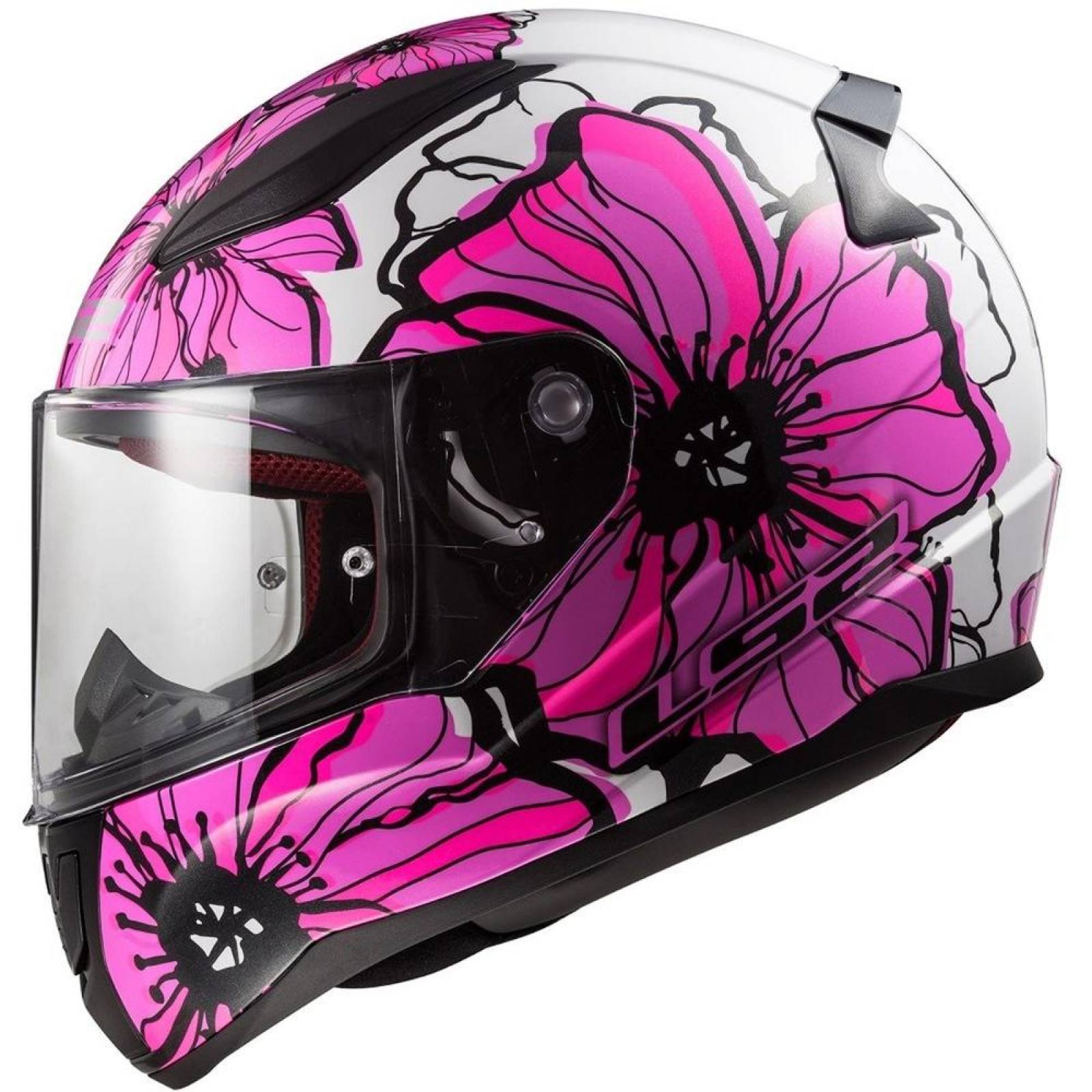 Casco Integral de Mujer LS2 FF353 Rapid Poppies Rosa / Blanco 