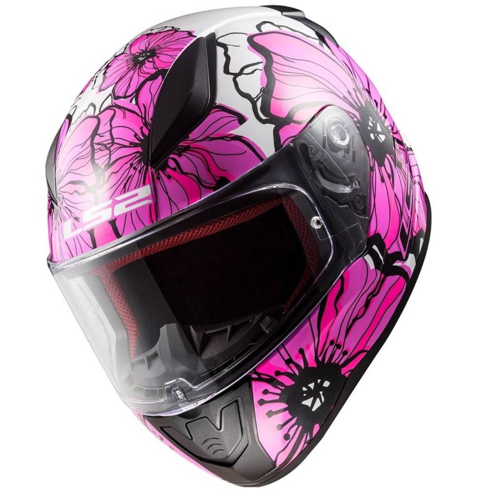 Casco Integral de Mujer LS2 FF353 Rapid Poppies Rosa / Blanco 