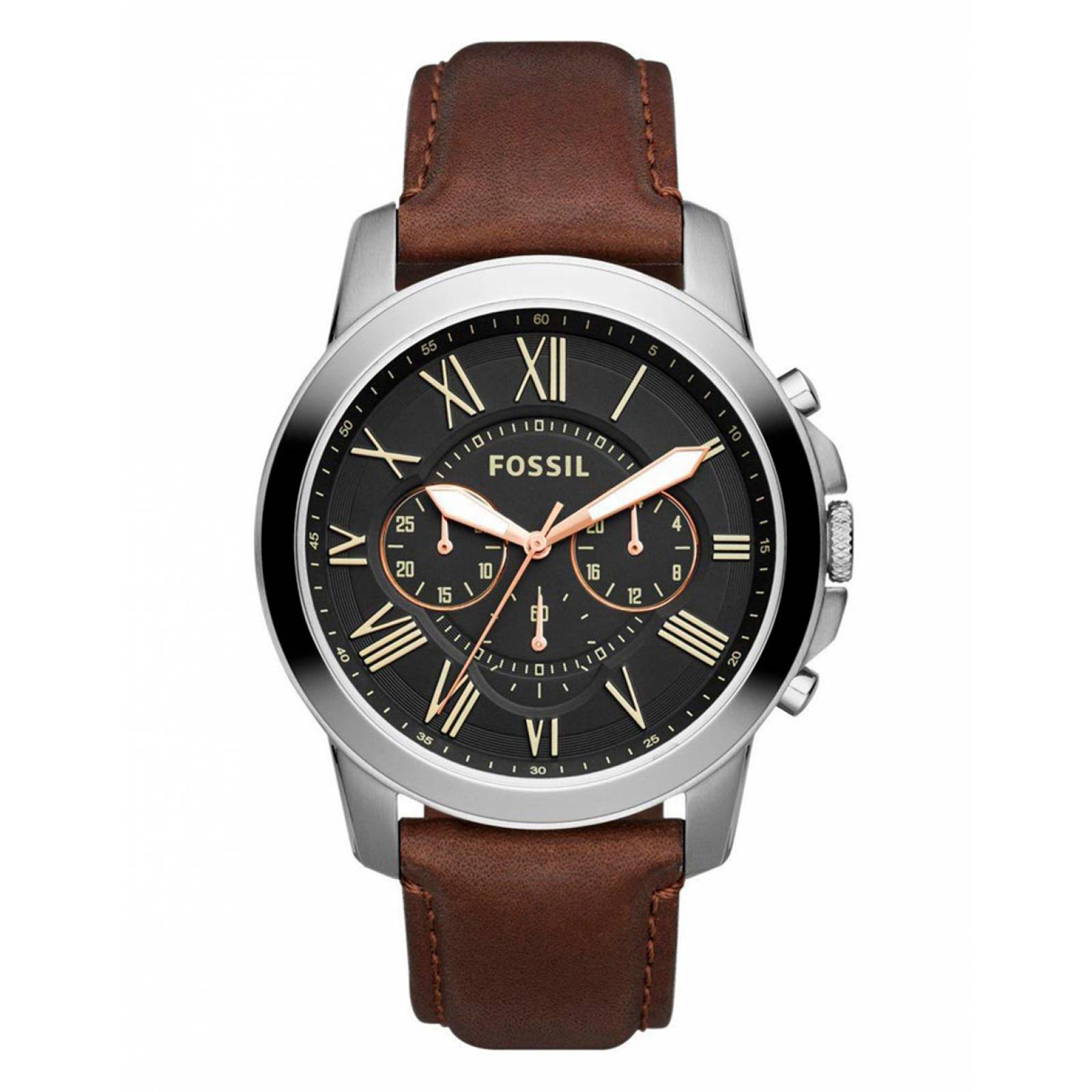 RELOJ FOSSIL FS4813 PIEL CAFE CON PLATA