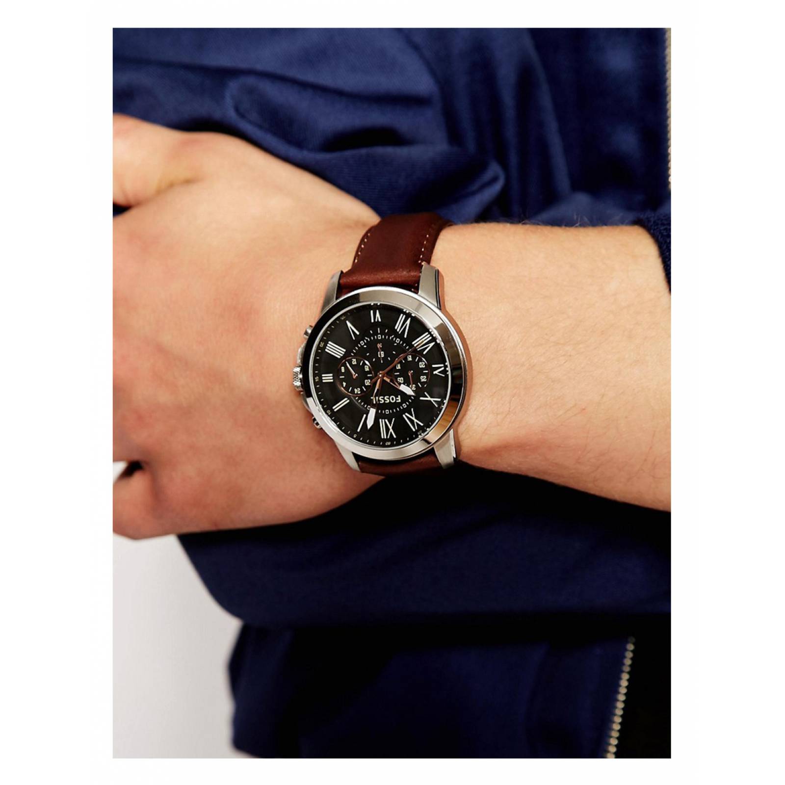 RELOJ FOSSIL FS4813 PIEL CAFE CON PLATA