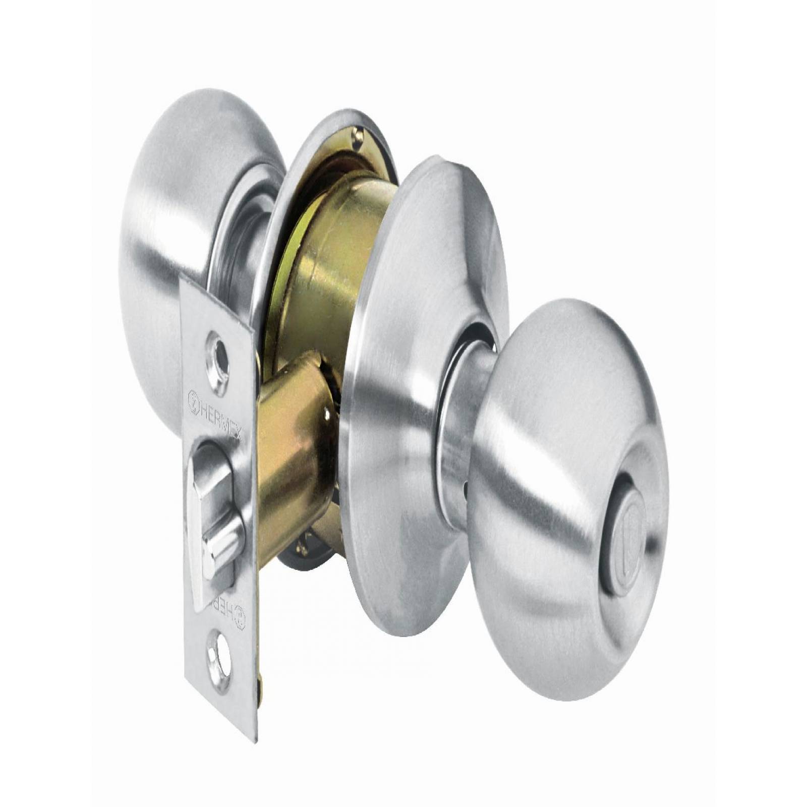 Hermex CEPO31R Cerradura de pomo tipo esfera para recámara mecanismo cilíndrico cromo mate