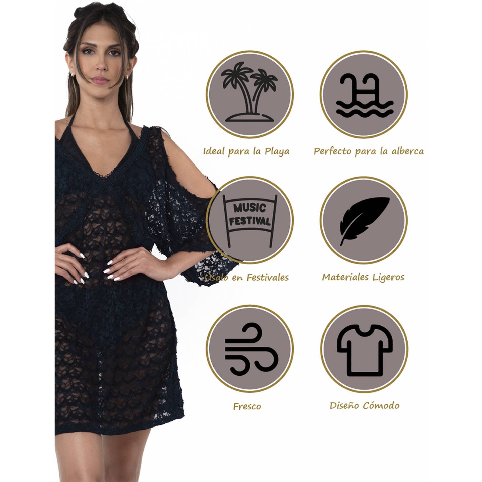 Salida de Playa para Mujer Vestido de Playa de Encaje Cómodo y Fresco Marca Relax Beach Modelo 1804 590