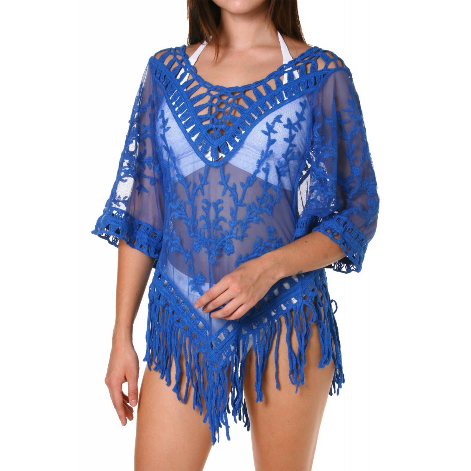 Salida de Playa Azul para Mujer Vestido de Playa Cover Up de Encaje Cómodo y Fresco Marca Relax Beach Modelo 7306