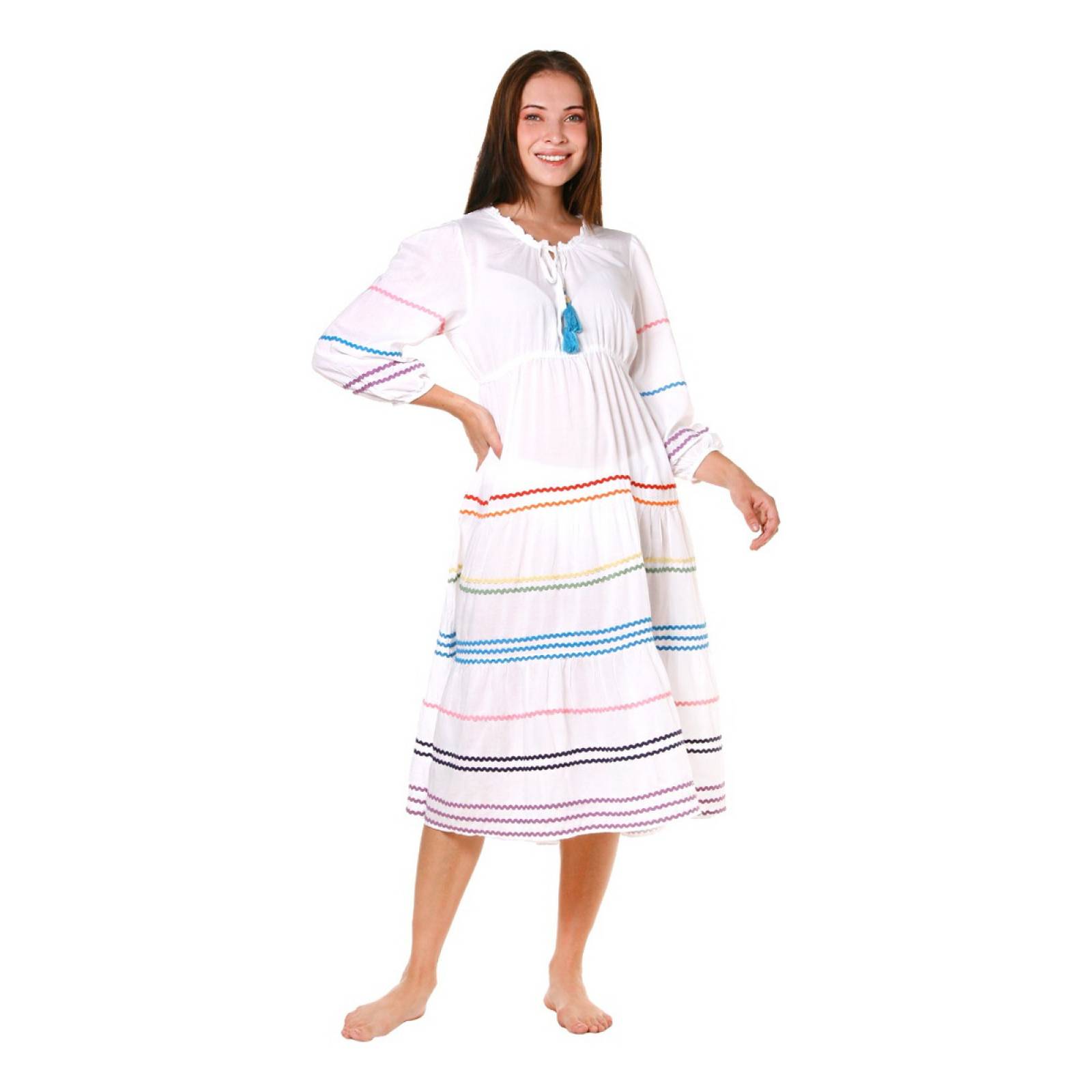 Vestido Típico Blanco para Mujer Vestido Casual de Playa Cover Up Cómodo y Fresco Marca Relax Beach Modelo 7175