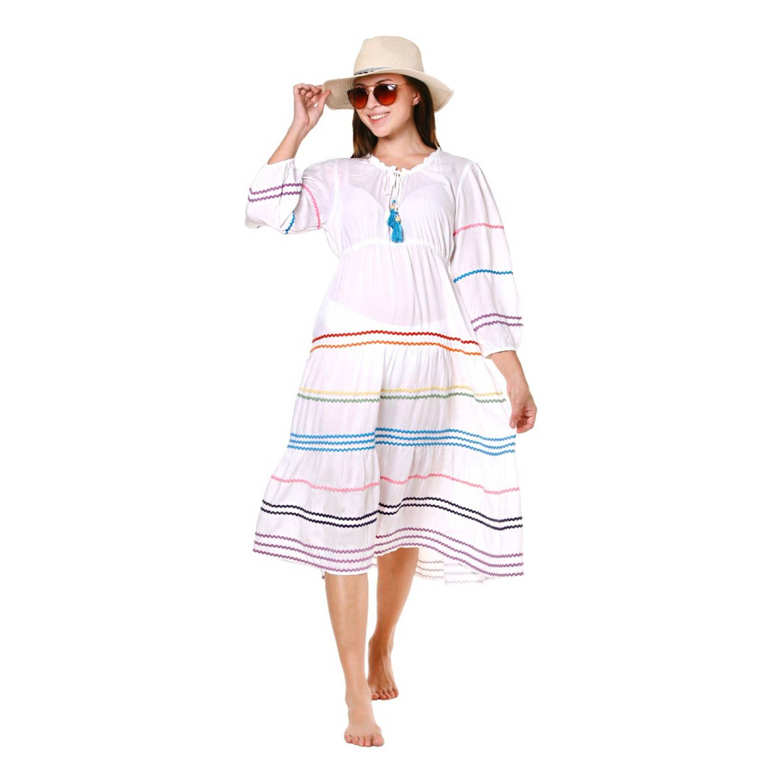 Vestido Típico Blanco para Mujer Vestido Casual de Playa Cover Up Cómodo y Fresco Marca Relax Beach Modelo 7175